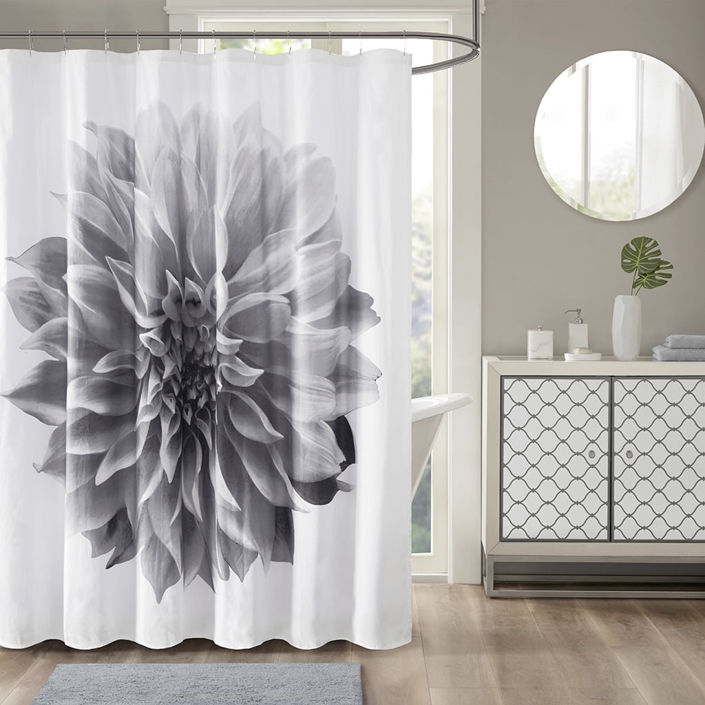 MAYEERTY Printed Floral 100% Cotton Shower Curtain, 72" x 72", Machine-Washable, Grey