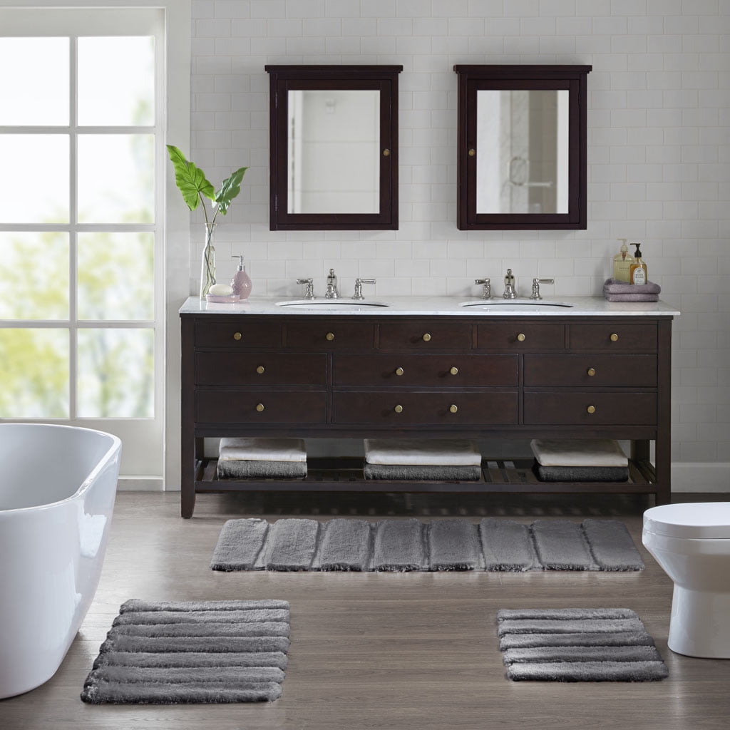 MAYEERTY Shag Bath Rug, Non Slip Bath Mat for Bathroom, 17"x24", Grey, Machine Wash