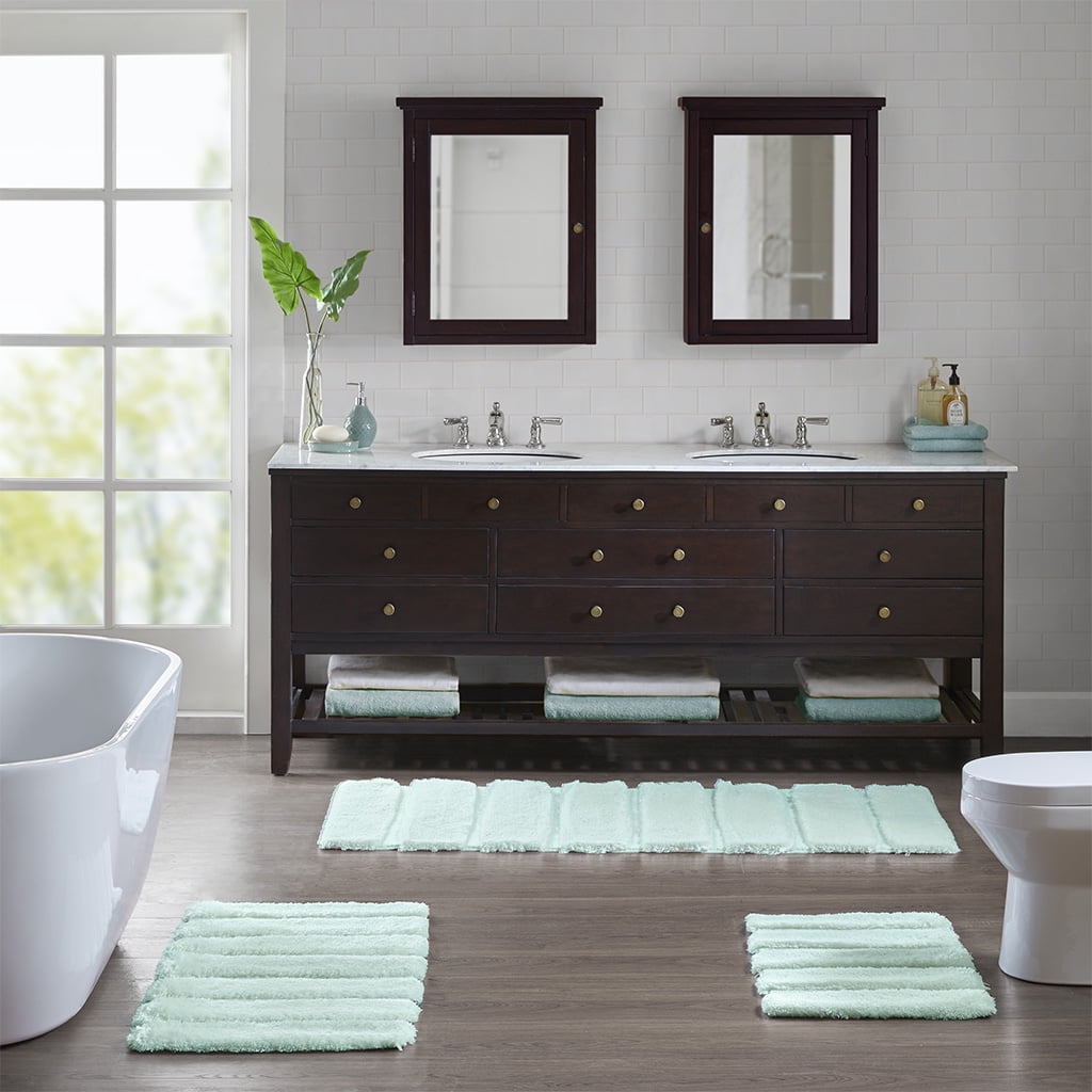 MAYEERTY Shag Bath Rug, Non Slip Bath Mat for Bathroom, 17"x24", Seafoam, Machine Wash