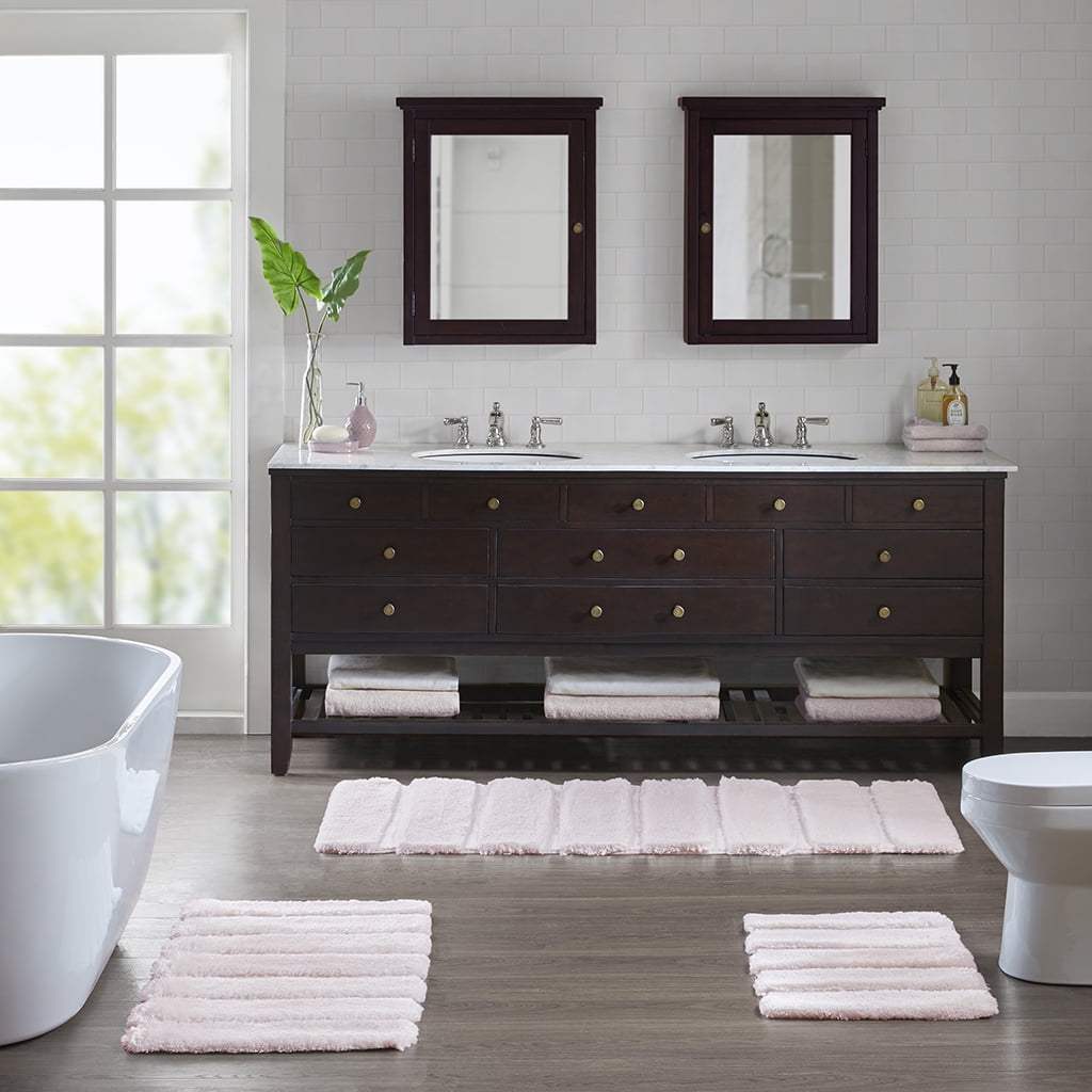 MAYEERTY Shag Bath Rug, Non Slip Bath Mat for Bathroom, 21"x34", Blush, Machine Wash