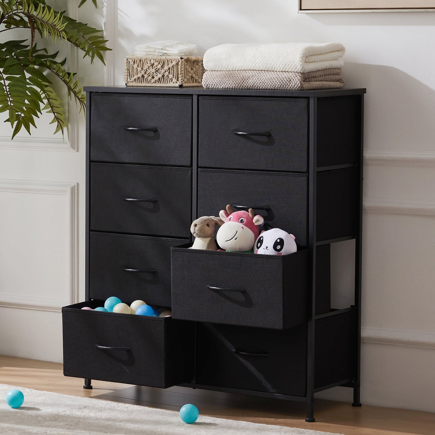 MAYEERTY Tall 8 Drawer, Fabric Storage Tower-Organizer Unit for Bedroom, Living Room, Black