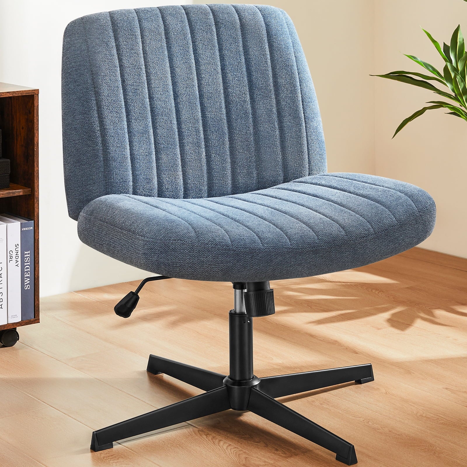 MAYEERTY Wide Desk Chair ï¼ŒNo Wheels Cross Legged Office Chair Armless Office Chairï¼ŒBlue