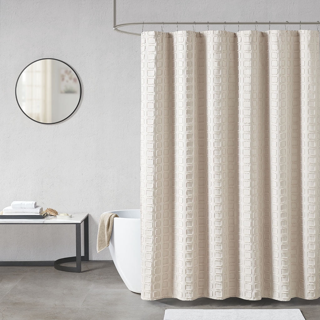 MAYEERTY Woven Clipped Solid Shower Curtain, 72" x 72", Machine-Washable, Sand