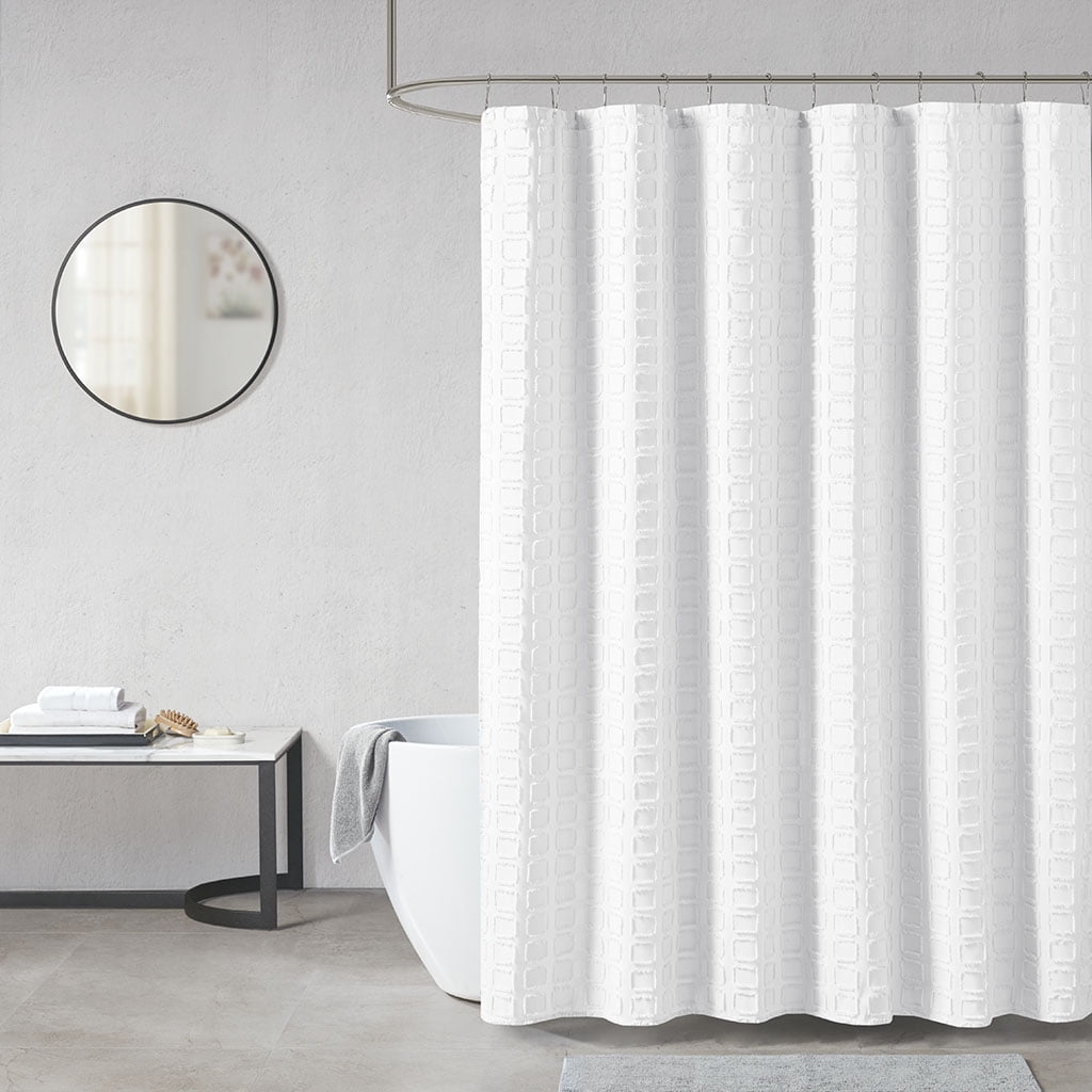 MAYEERTY Woven Clipped Solid Shower Curtain, 72" x 72", Machine-Washable, White