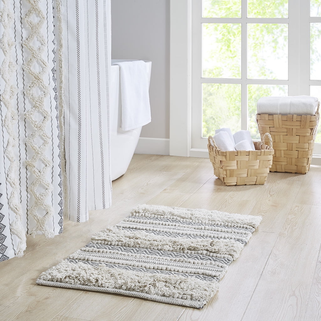 MAYEERTY Woven Texture Stripe Bath Rug Natural 20x32", Gray