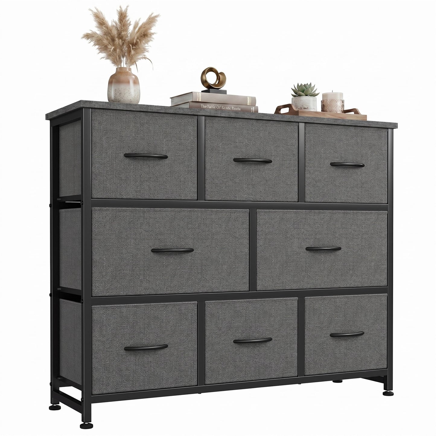 edx 8 Drawers Fabric Dresser, Chest of Drawers with Sturdy Steel Frame, Storage Organizer Cabinet for Bedroom, Living Room, Hallway, Gray