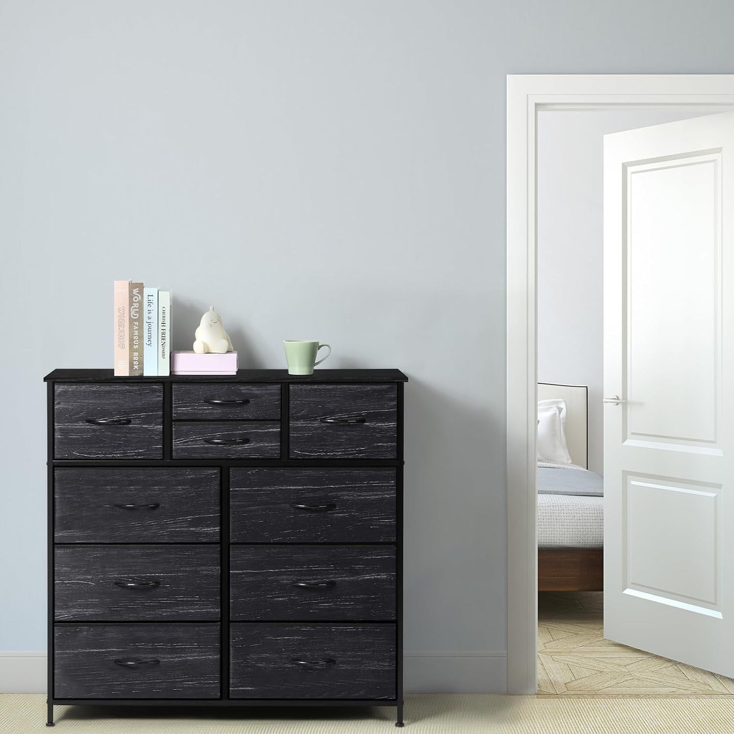 Oumilen Adult Dresser with 10 Fabric Drawers Small Chest of Drawers, Black