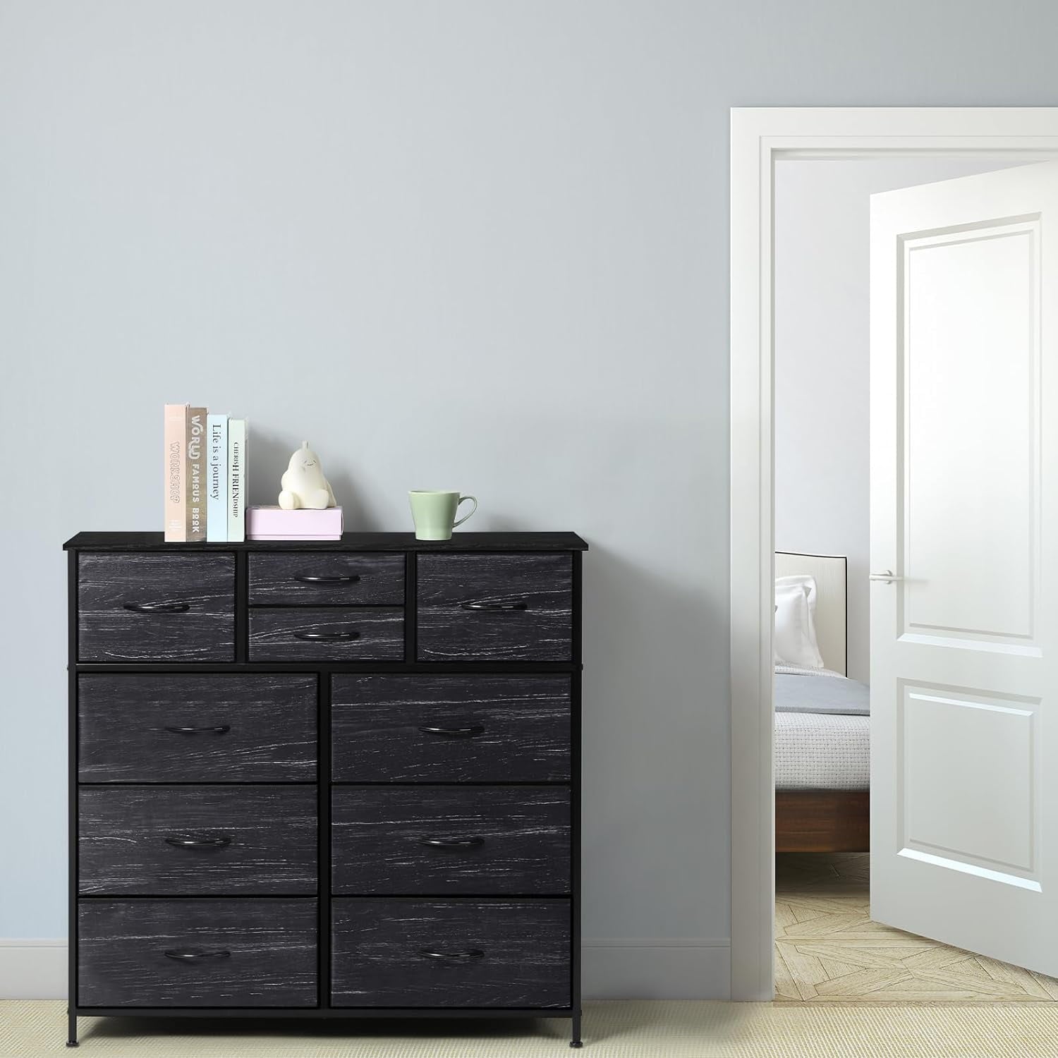 Oumilen Adult Dresser with 10 Fabric Drawers Small Chest of Drawers, Black