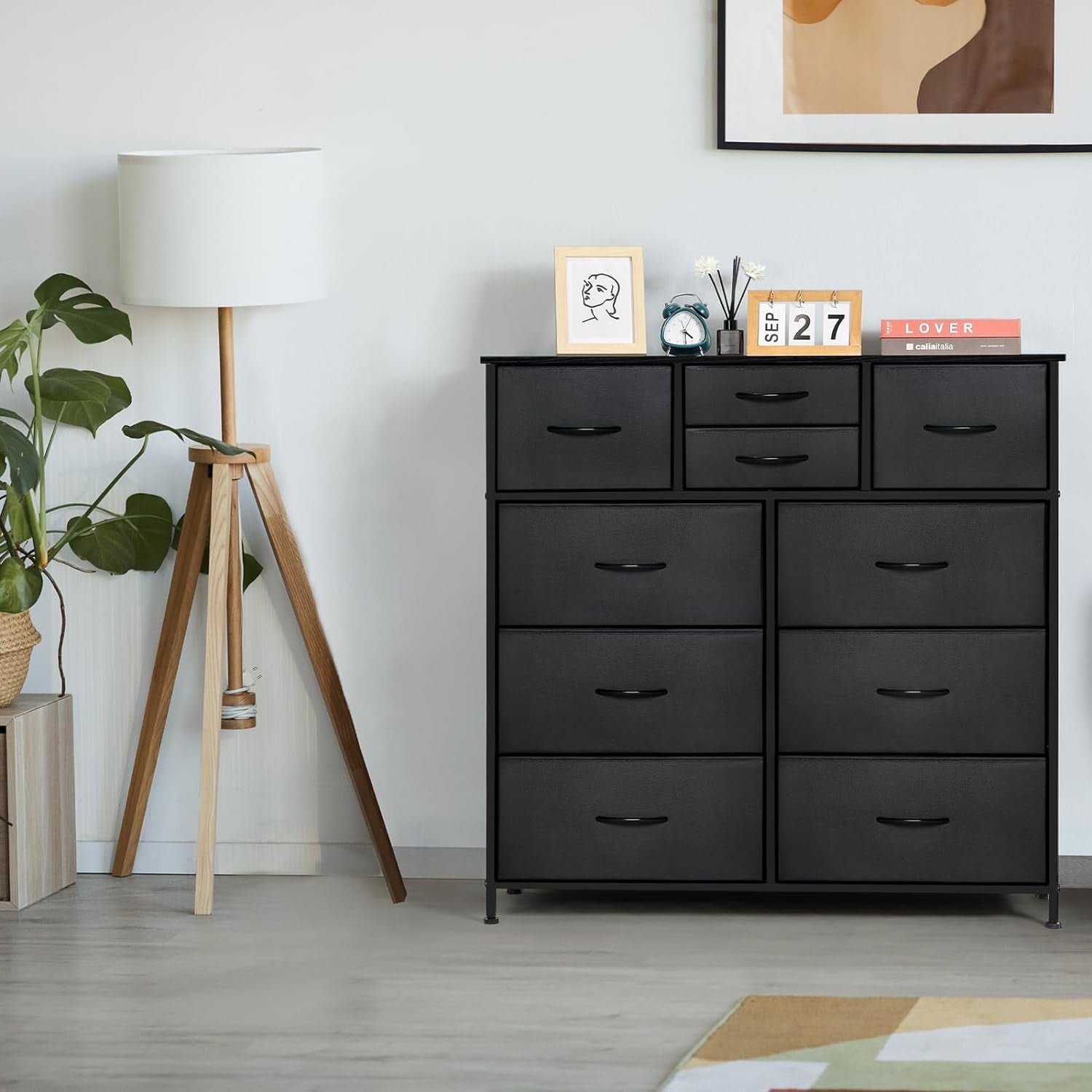 Oumilen Adult Dresser with 10 Non-Woven Drawers Small Chest of Drawers, Black
