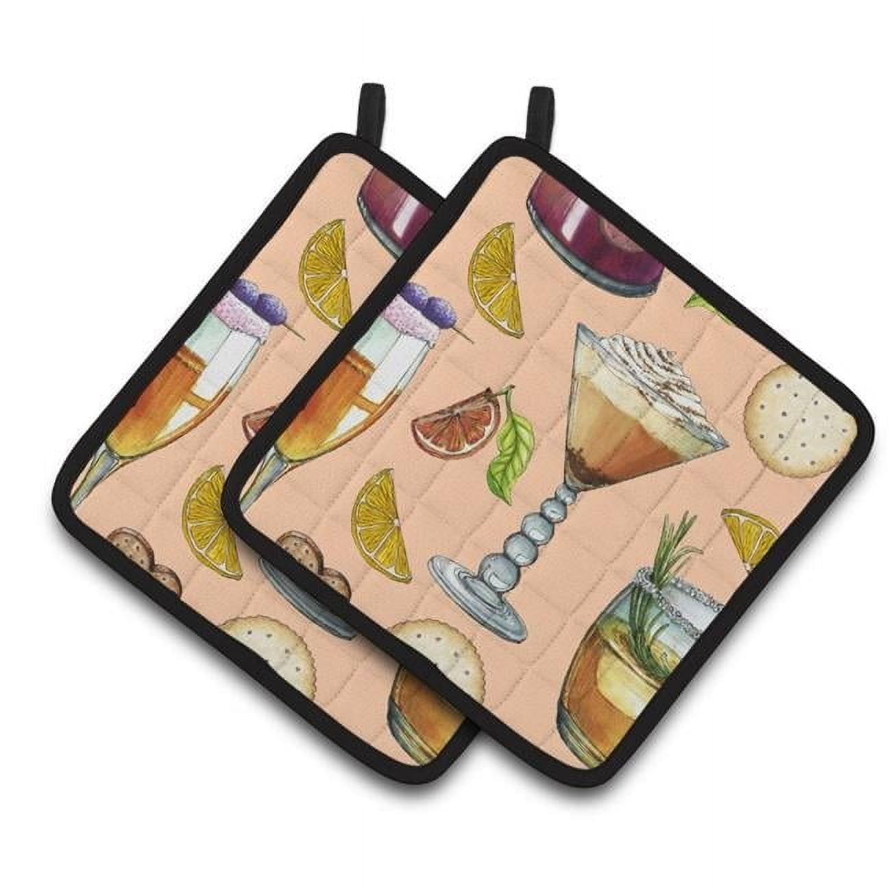 Drinks and Cocktails Peach Pair of Pot Holders