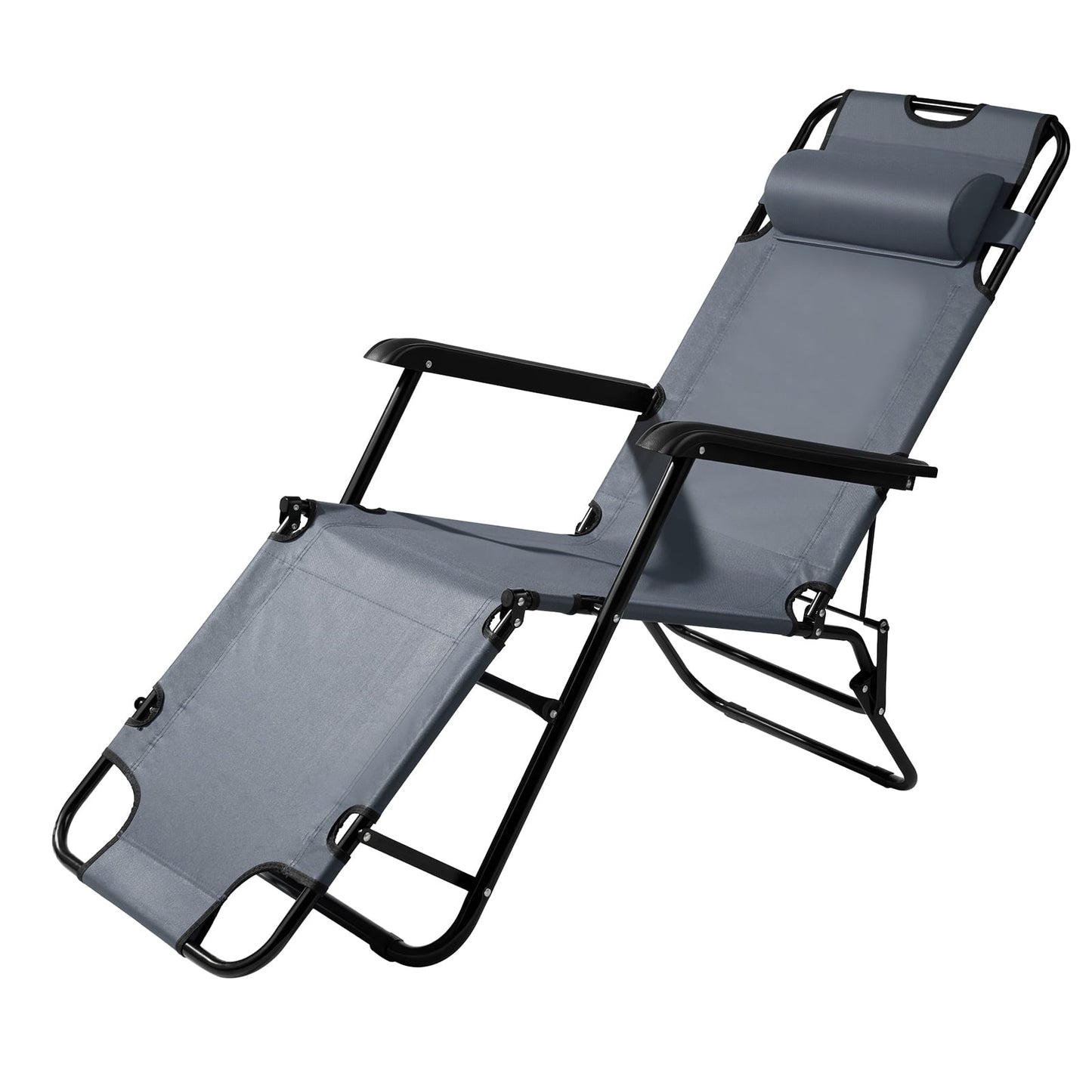 Dual Purpose Folding Recliner Chair, Premium Steel Tube Oxford Fabric Chair, Portable Space Saving Grey Chair, Multifunctional Chair for Indoor Outdoor Daily Use Gift