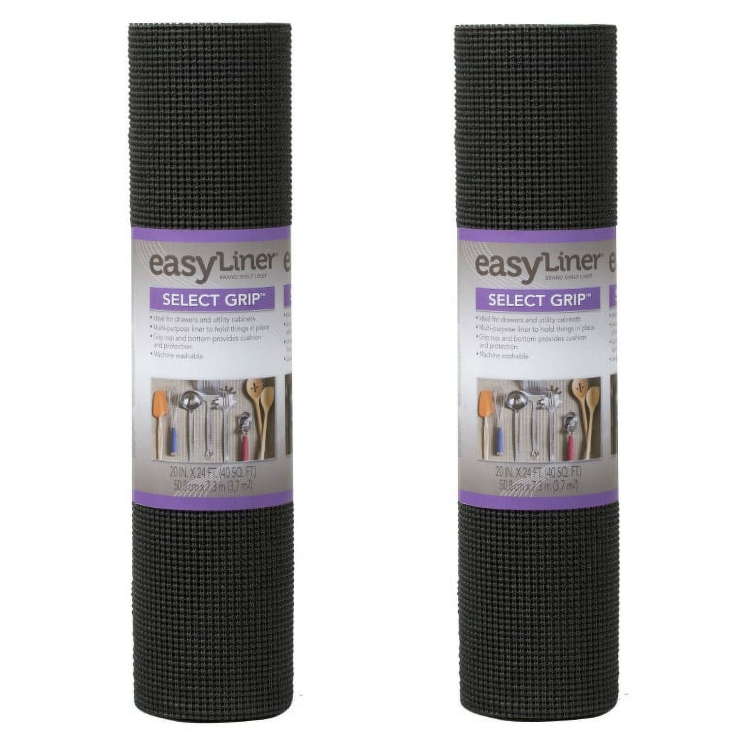 Duck Brand 281876 Select Grip Easy Non-Adhesive Shelf Liner 20-Inch x 24-Foot, Black, 2 Pack