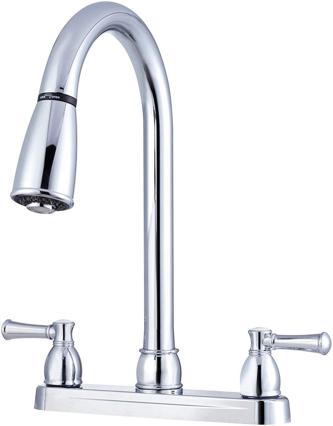 Dura Faucet Non-Metallic Dual Lever Pull-Down RV Kitchen Faucet - Chrome Polished