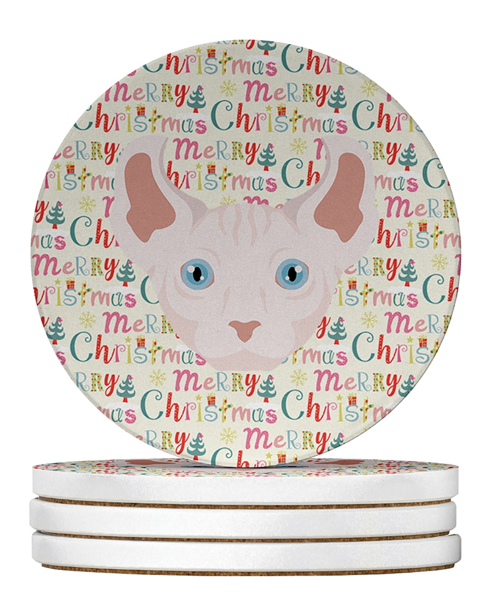 Dwelf Cat Christmas Large Sandstone Coasters Pack of 4 4 in x 4 in