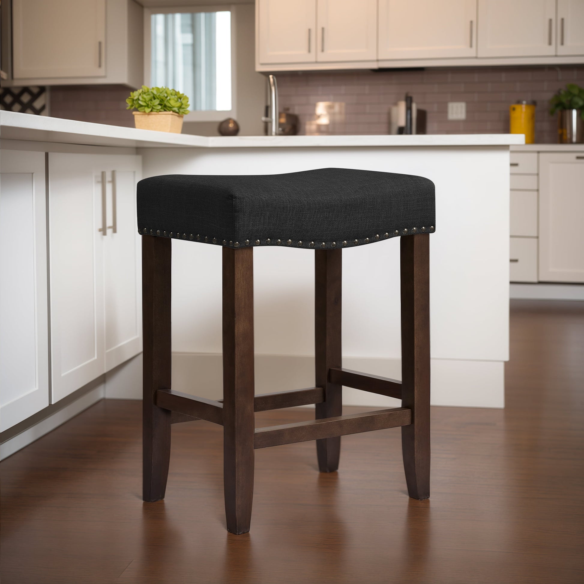 DyFun 24" Bar Stools Backless Modern Counter Stool Chairs Wooden Kitchen Island Stools (Single, Black)