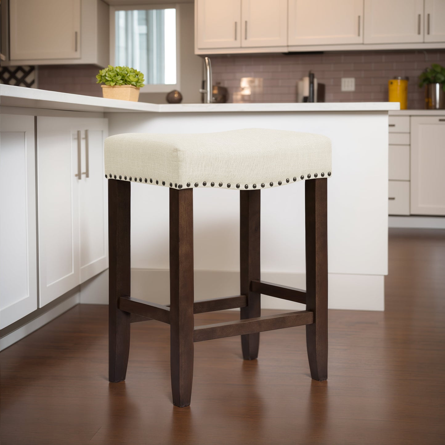 DyFun 29" Bar Stools Backless Modern Counter Stool Chairs Wooden Kitchen Island Stools (Single, Ivory)