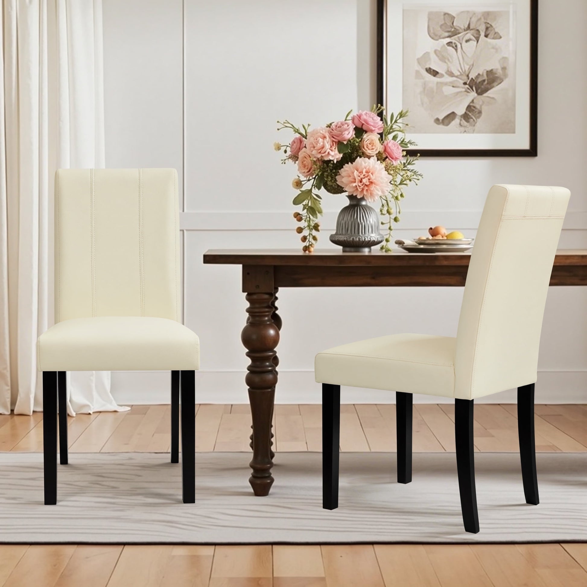 DyFun Faux Leather Dining Chairs Set of 2, Upholstered Parsons Chairs for Kitchen Dining Room or Breakfast Nook, Ivory