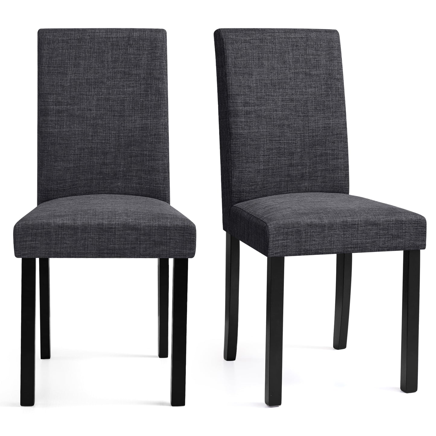DyFun Linen Upholstered Dining Chairs Set of 2, Solid Wood Kitchen & Dining Room Chairs for Breakfast Nook or Apartment Living, Dark Gray