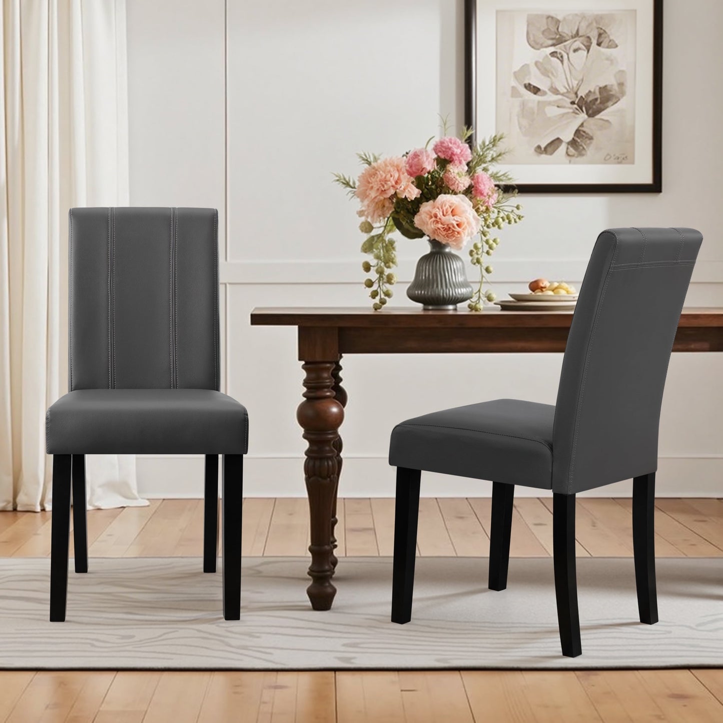 DyFun Upholstered Dining Chairs Set of 2, Faux Leather Parsons Side Chairs with Upgraded Cushion for Dining Room, Brown