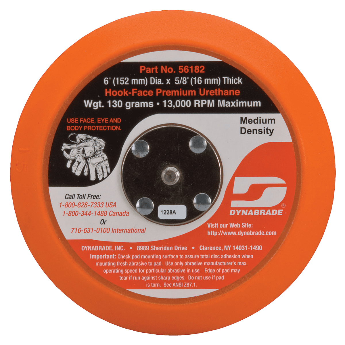 Dynabrade 56182 Hook & Loop Pad 6" Non Vac