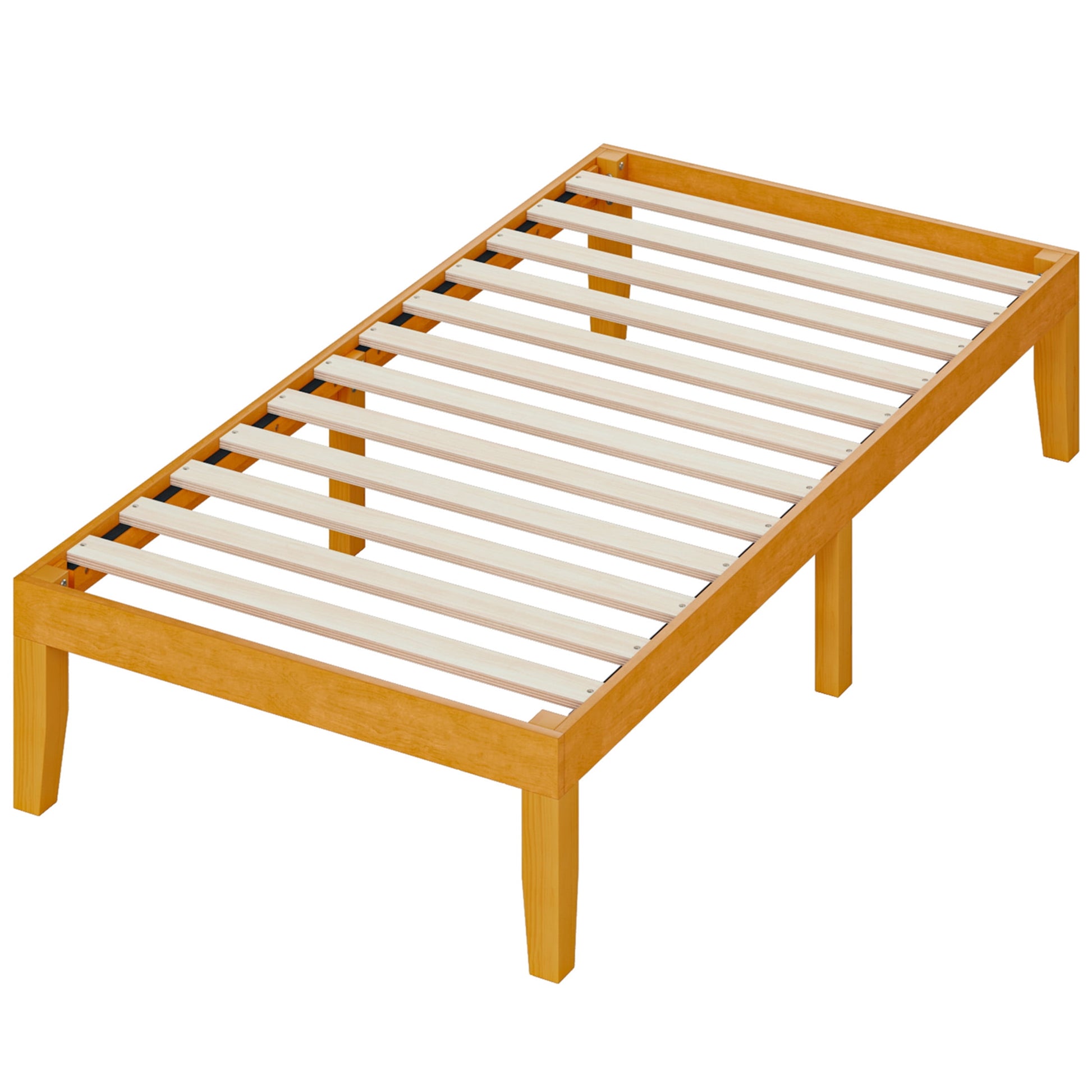 EDX 14 inch Twin Bed Frame, No Box Spring Needed, Wooden Platform Bed Frame Mattress Foundation with Support Slats, Natural Pine