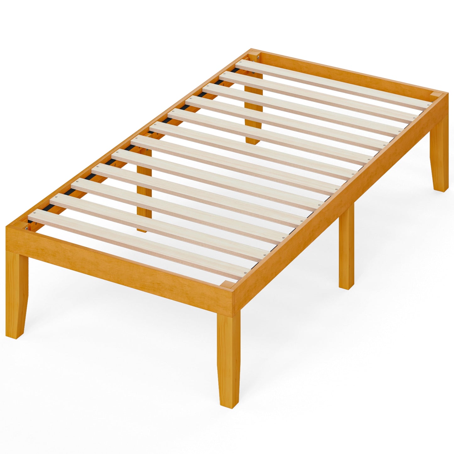 EDX 16 inch Twin Bed Frame, No Box Spring Needed, Wooden Platform Bed Frame Mattress Foundation with Support Slats, Natural Pine