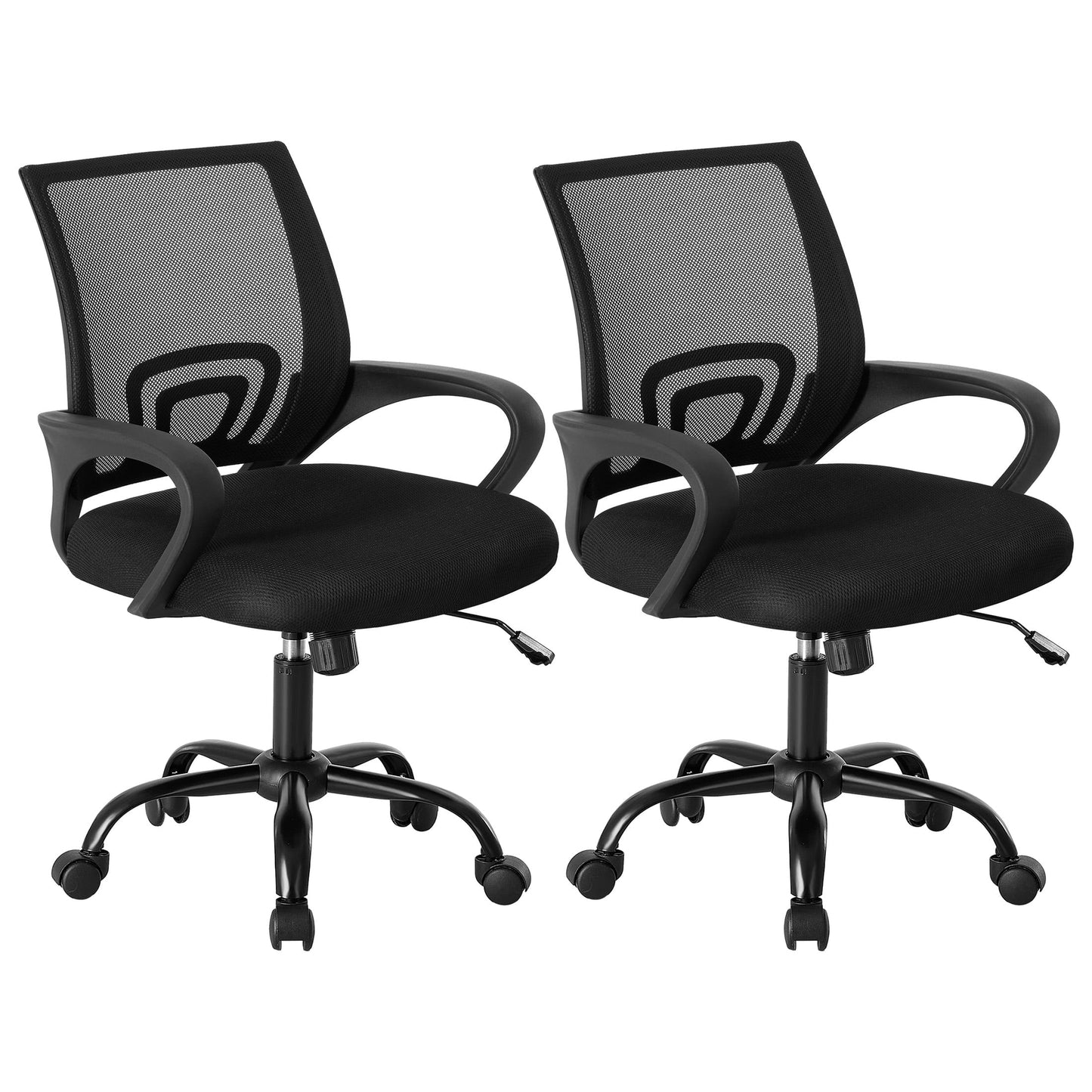 EDX 2-Pack Ergonomic Mid-Back Office Chair - Swivel Desk Chair with Lumbar Support, Breathable Mesh Backrest, Adjustable Height, Sponge Seat & Smooth Rolling Wheels, Black