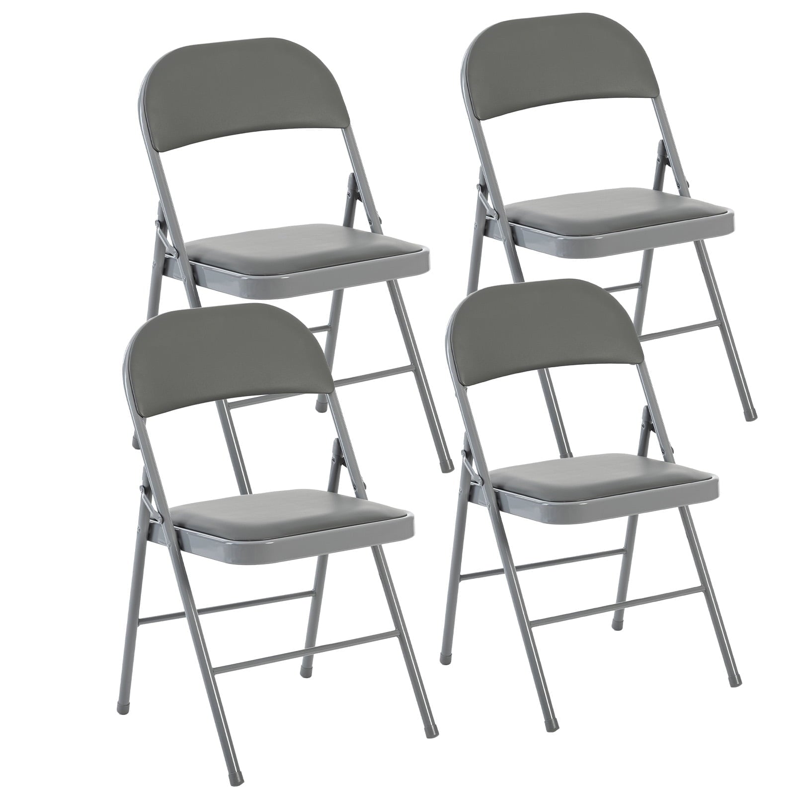EDX 4 Pack Folding Chairs, Fabric Dining Chair Set with Padded Cushion and Back, Indoor Outdoor Seat for Home Office Events Wedding Party, PU Leather, Gray
