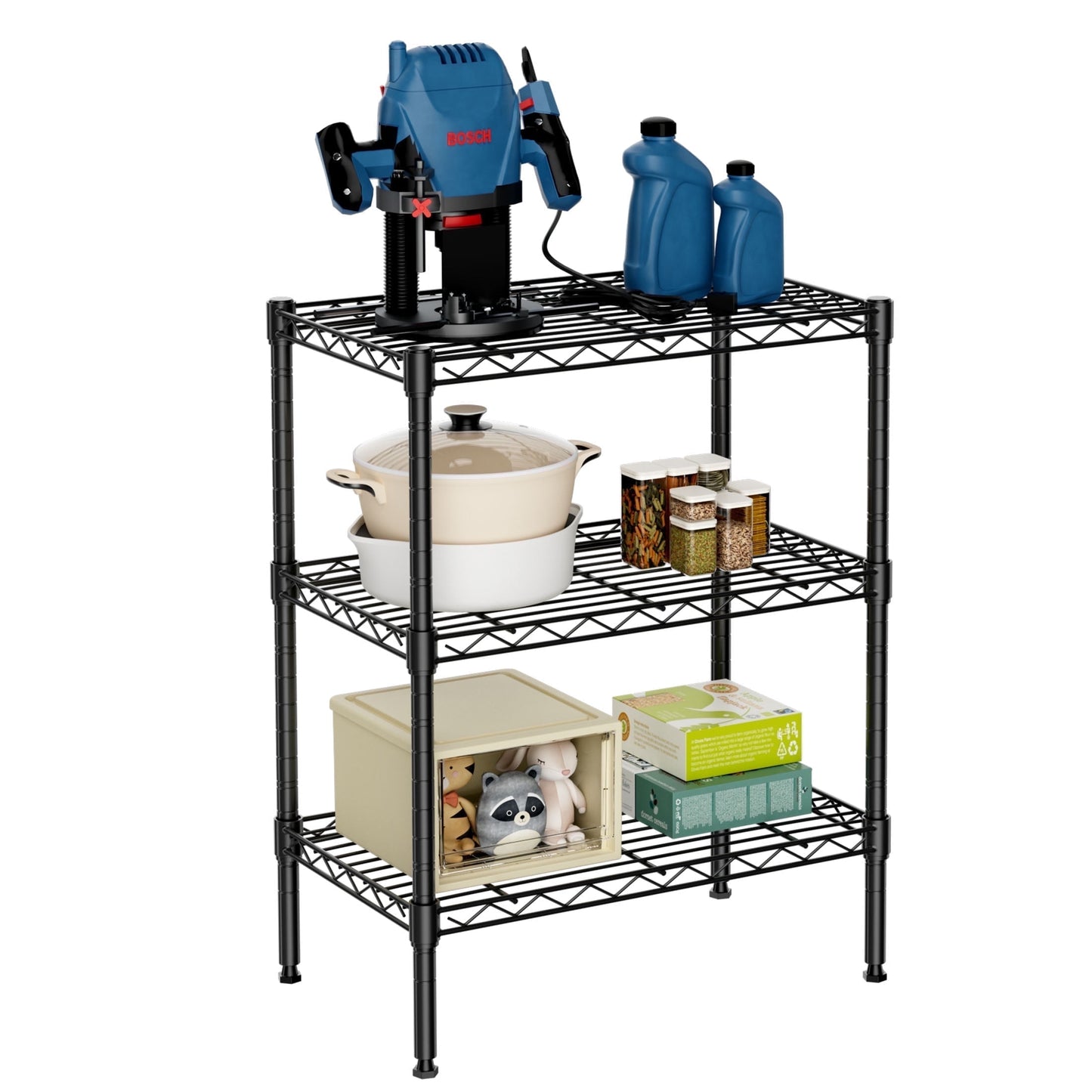 EDX 3-Tier Storage Shelf Unit,31-Inch Metal Wire Shelving Rack ,Adjustable Layer Height,for Kitchen Garage Living Room, Black