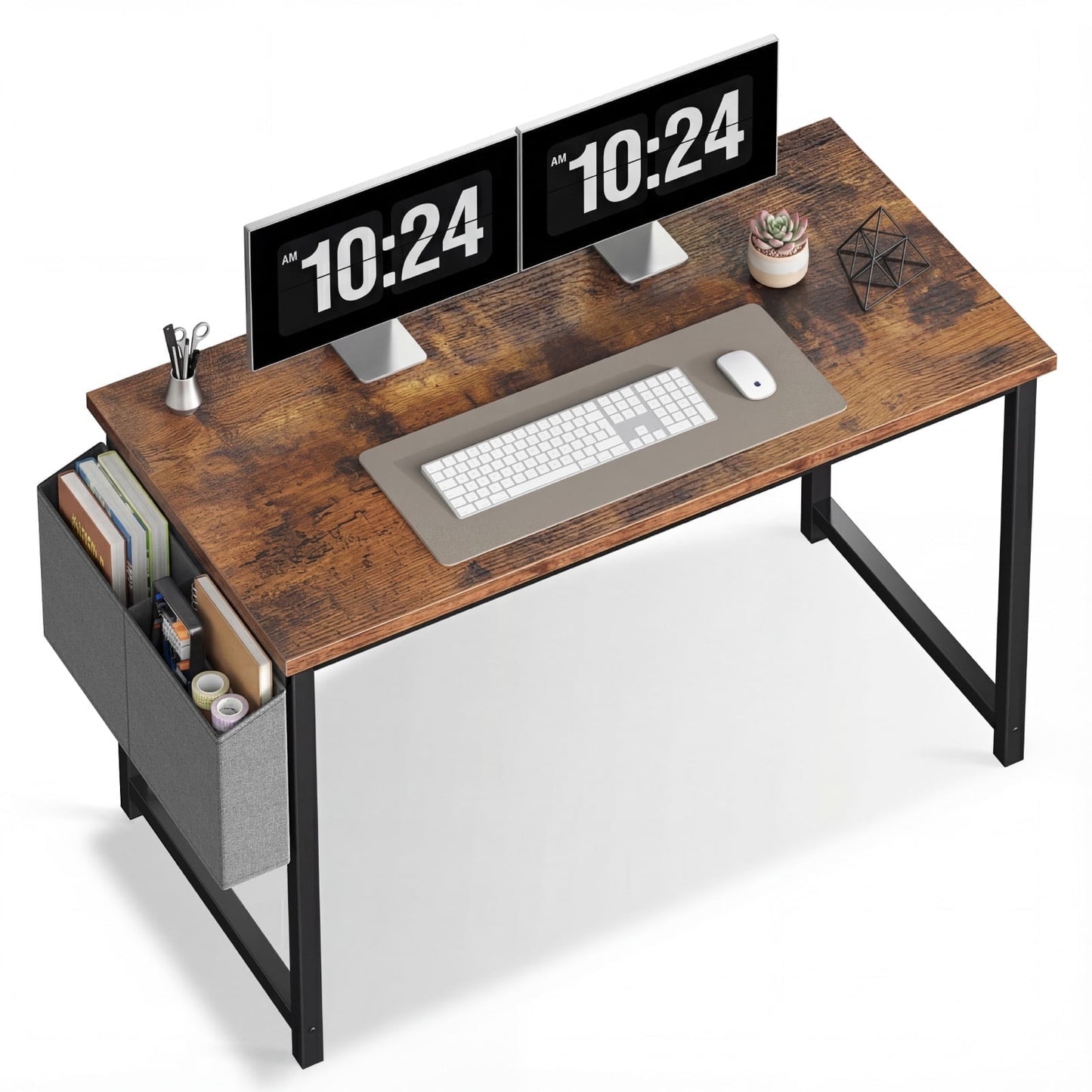 EDX 47" Computer Desk with Metal Frame, Scratch-Resistant Surface & Side Storage Bag, Two Desk Styles Shipped Randomly â€“ Modern Office Desk, Rustic Brown