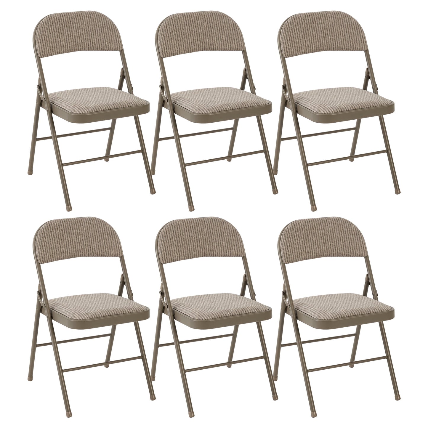 EDX 6 Pack Folding Chairs with Padded Cushion and Back, Fabric Stackable Portable Chairs Set with Durable Steel Frame, for Home, Office, Events, Khaki