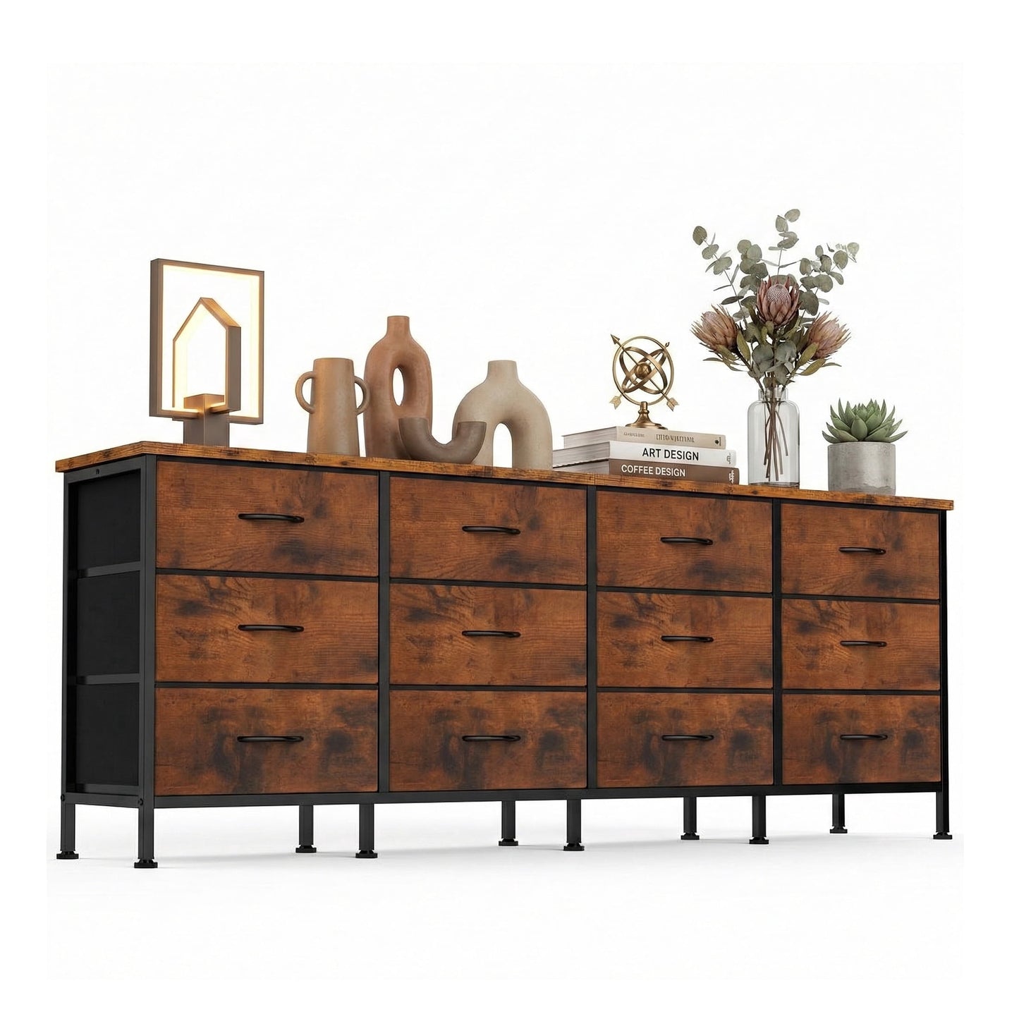 edx 12 Drawer Dresser for Bedroom, 70.9" Fabric Chest, TV Stand for 65, 80 inch TV, Wide Storage Organizer, Rust