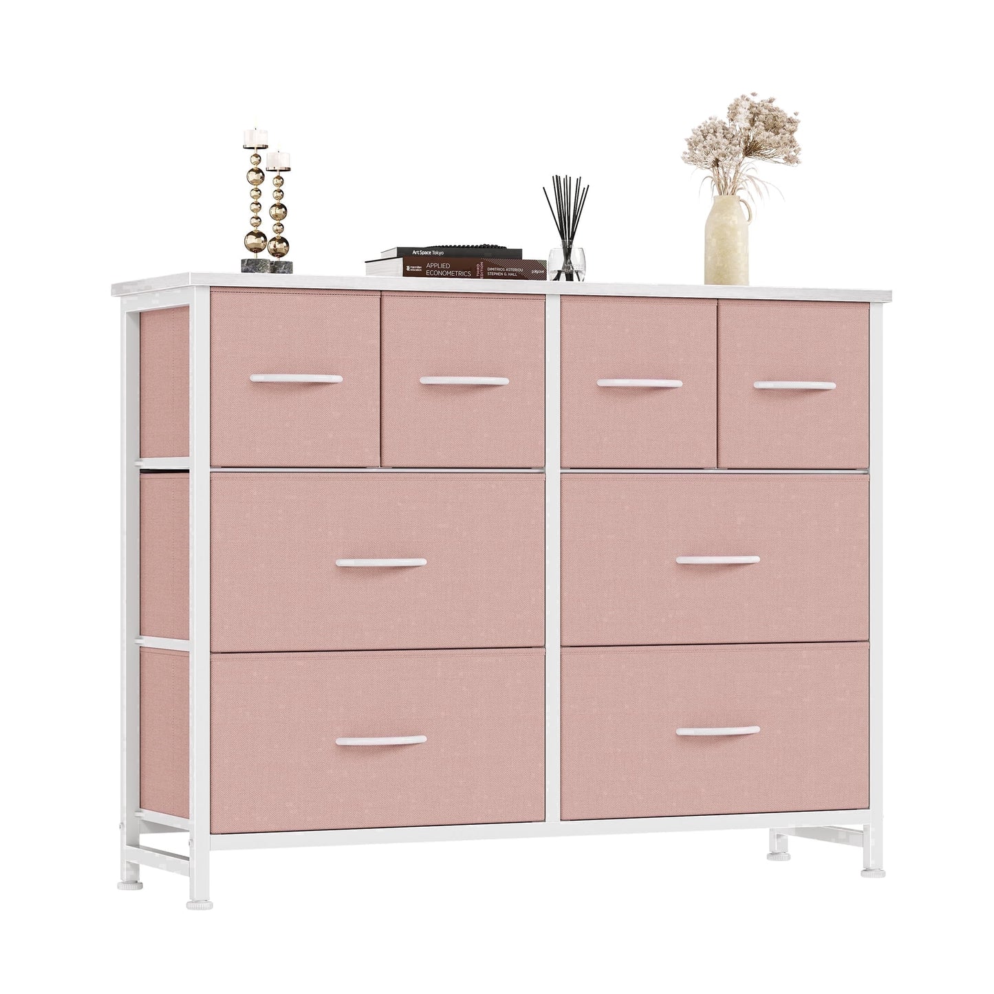 edx 8 Drawer Fabric Dresser for Bedroom, Storage Organizer for Closet, Living Room, Hallway, Pink