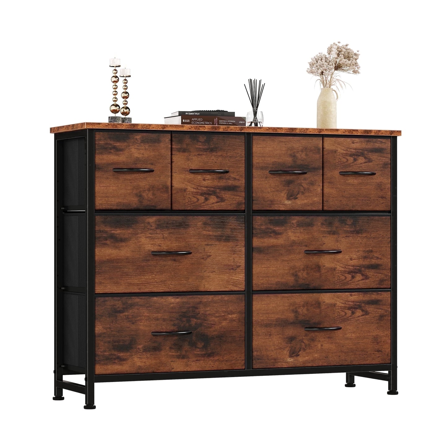 edx 8 Drawer Fabric Dresser for Bedroom, Storage Organizer for Closet, Living Room, Hallway, Rust