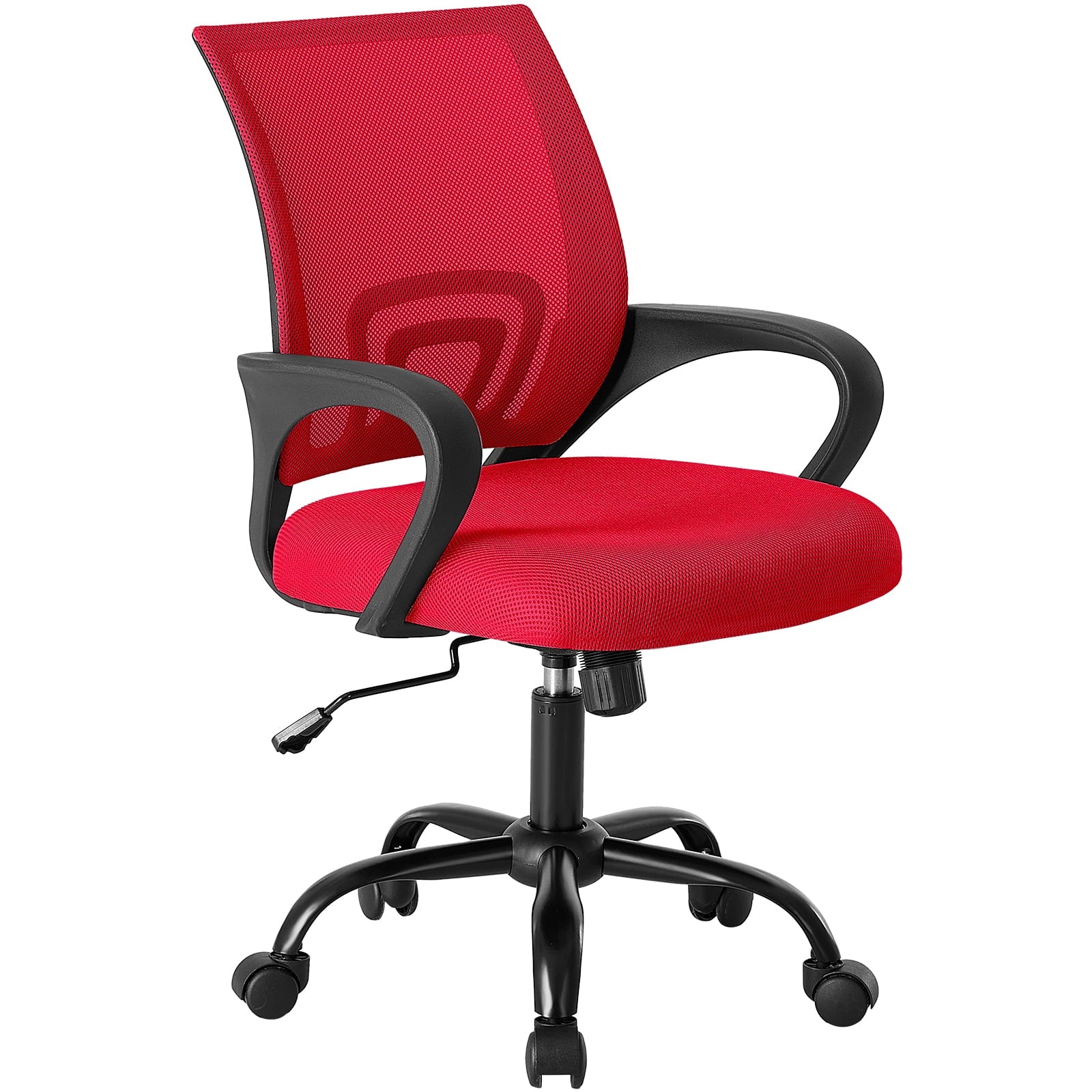 EDX Ergonomic Mid-Back Office Chair - Swivel Desk Chair with Lumbar Support, Breathable Mesh Backrest, Adjustable Height, Sponge Seat & Smooth Rolling Wheels, Red