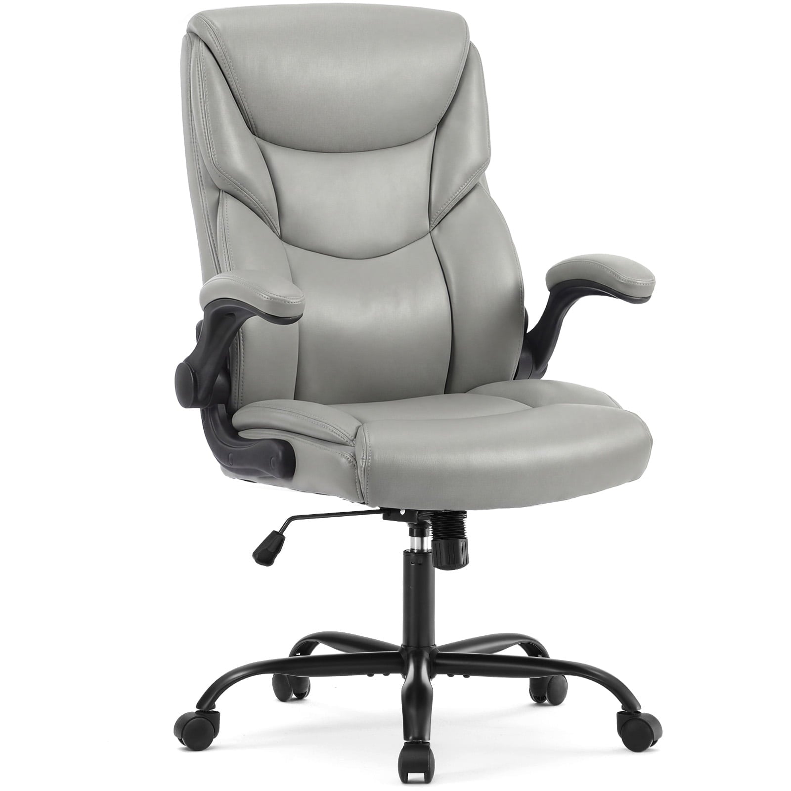 edx Computer Gaming Chair, Ergonomic High Back Heavy Duty Task Desk Office Chairs with Wheels, Flip-up Arms, Adjustable Height, PU Leather, Gray