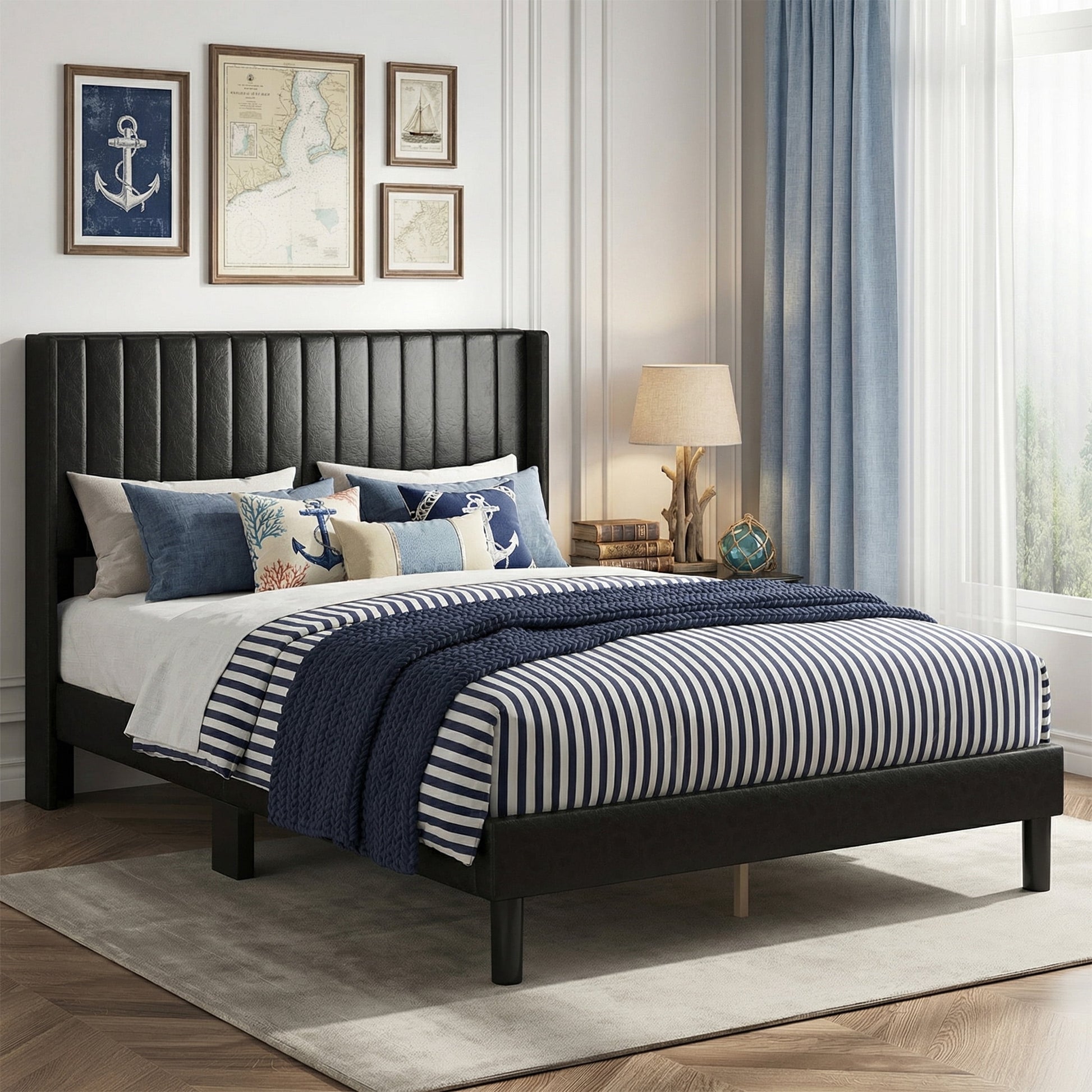 EDX Twin Size Upholstered Platform Bed Frame with Padded Wingback Headboard, Modern Accent Bedroom Furniture, Beige Velvet