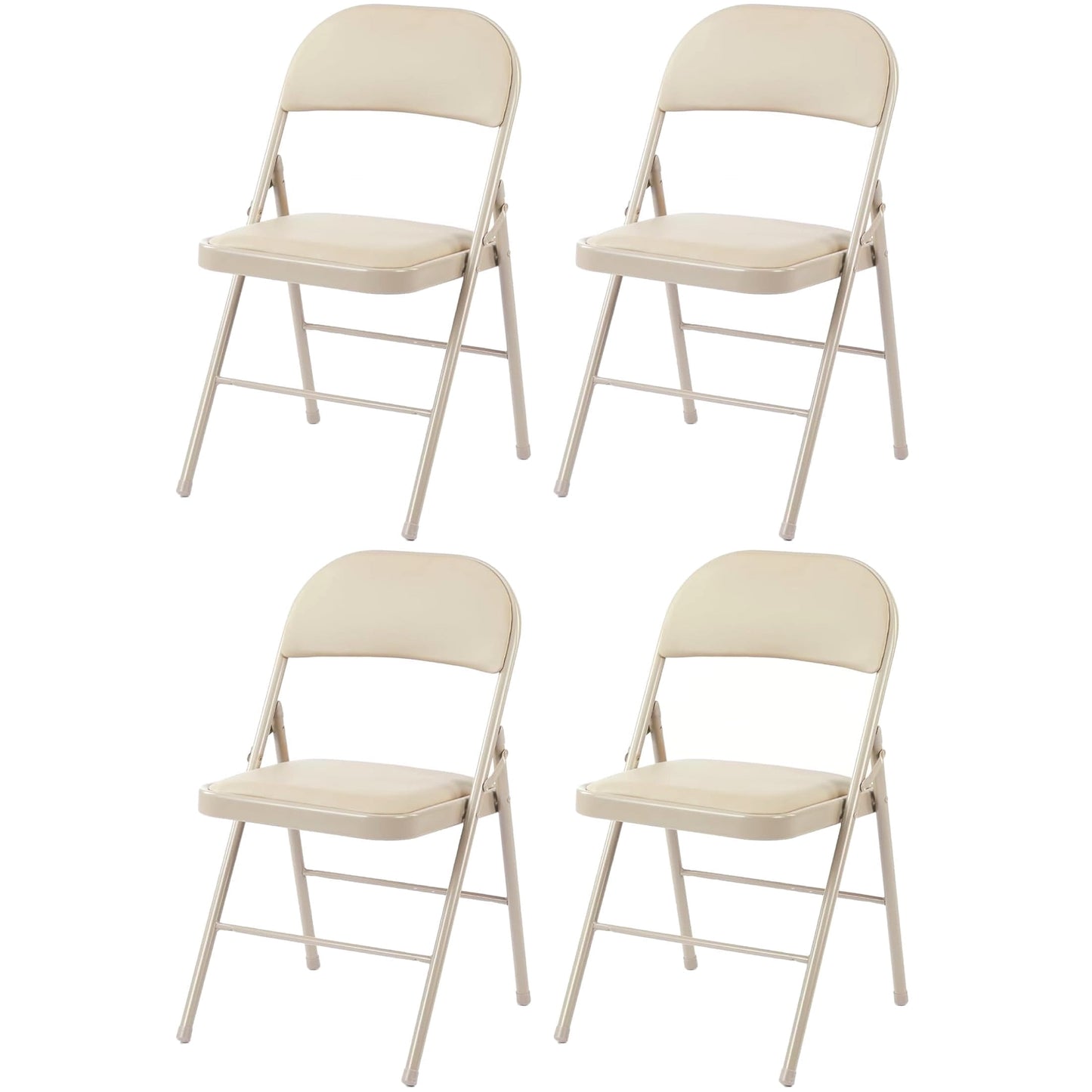 EDX 4 Pack Folding Chair with Sturdy Metal Frame, High-Density Padding, and Water-Resistant PU Leather - Ideal for Meetings, Gatherings, and Events, Khaki