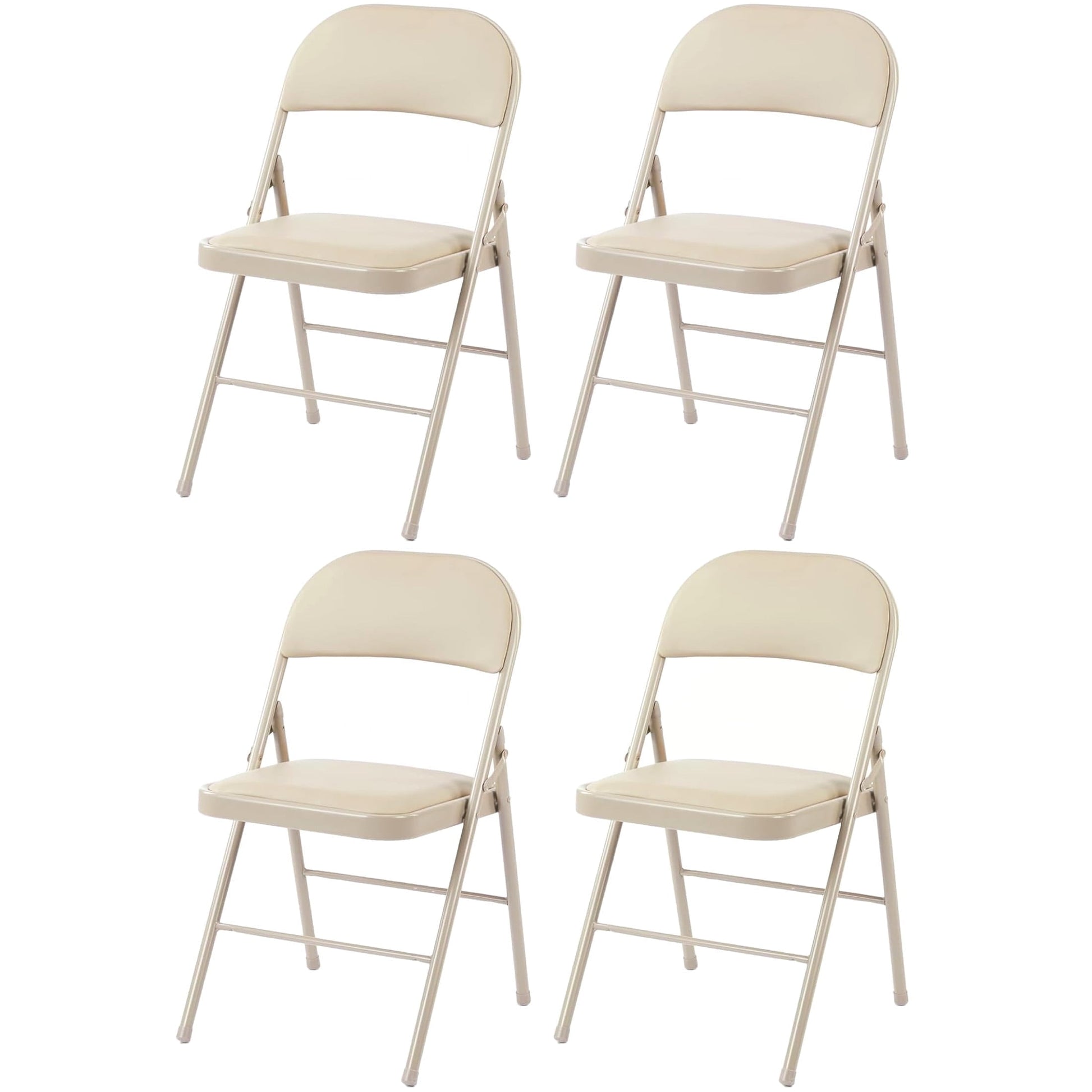 EDX 4 Pack Folding Chair with Sturdy Metal Frame, High-Density Padding, and Water-Resistant PU Leather - Ideal for Meetings, Gatherings, and Events, Khaki