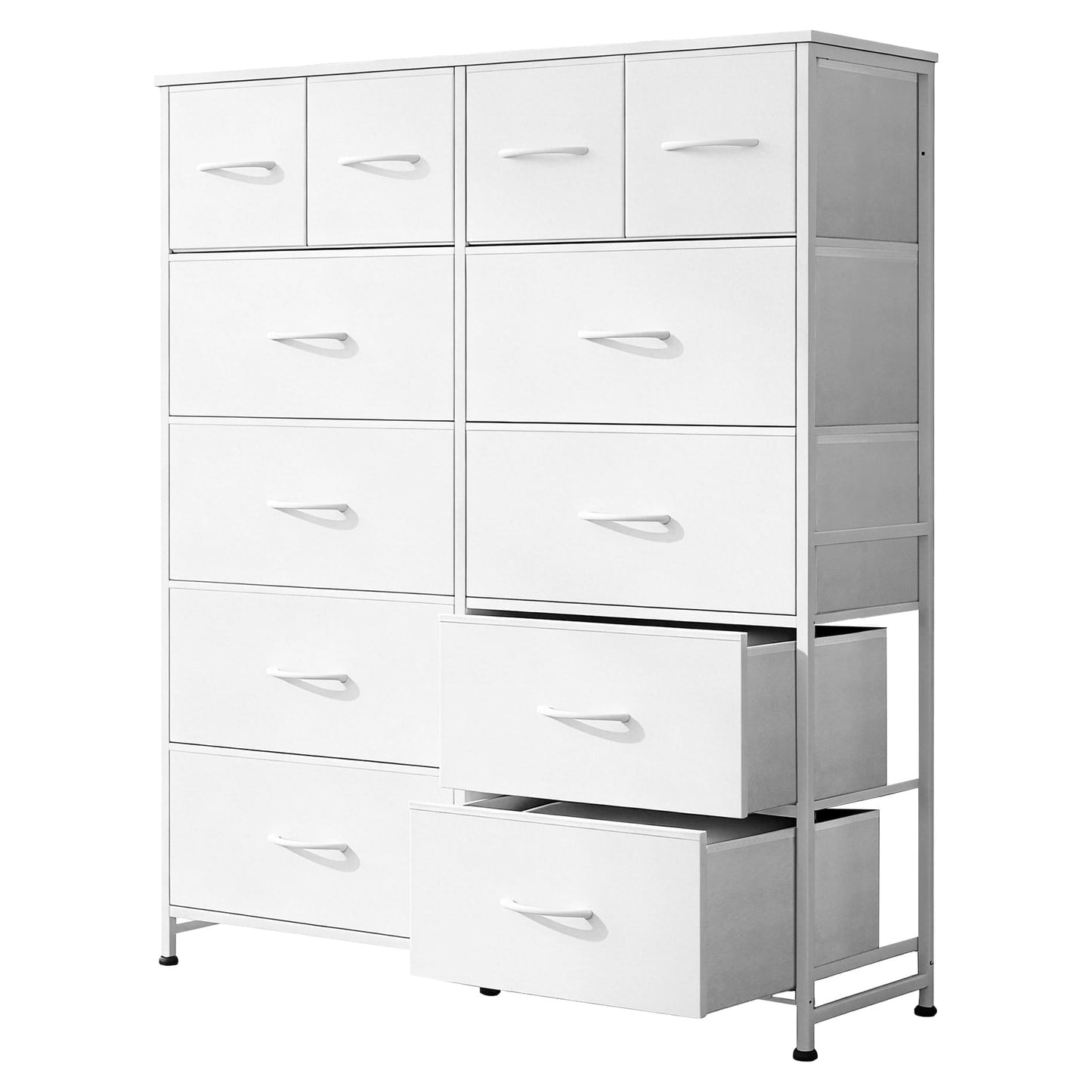 edx Tall Dresser with 12 Drawers, Steel Frame and Wood Top, Storage Organizer for Living Room, Hallway, Office, White
