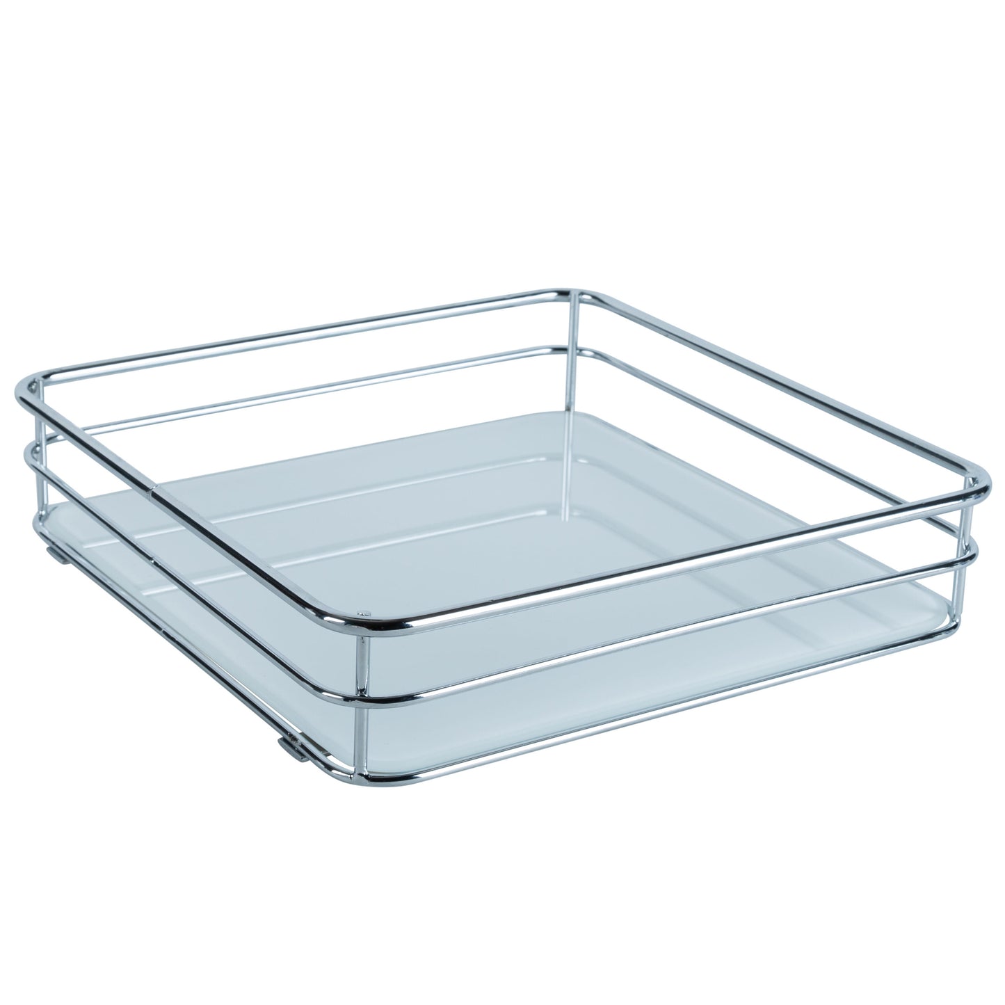 ELLE Paris Limoges Collection Steel Square Vanity Tray Makeup Organizer in Chrome