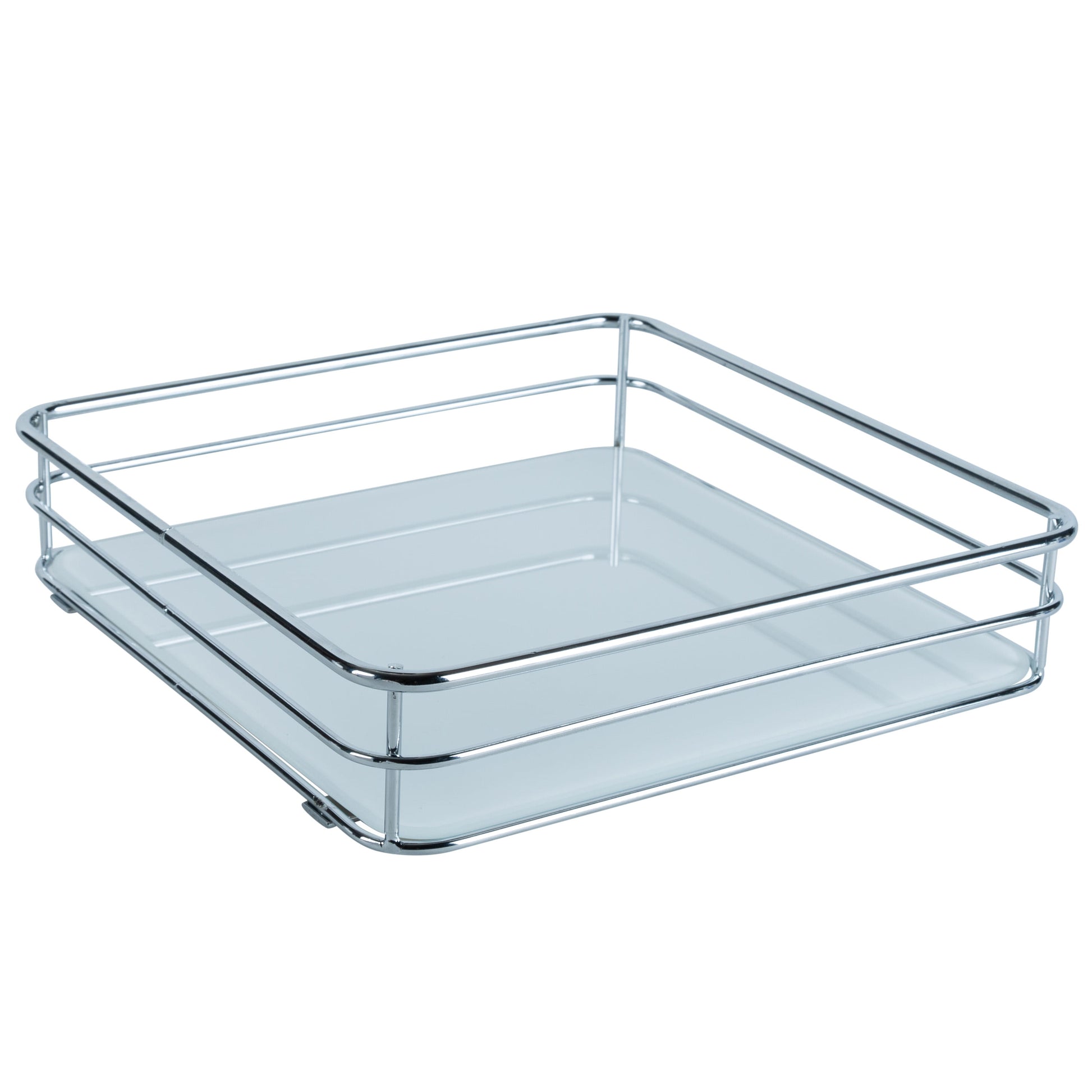 ELLE Paris Limoges Collection Steel Square Vanity Tray Makeup Organizer in Chrome