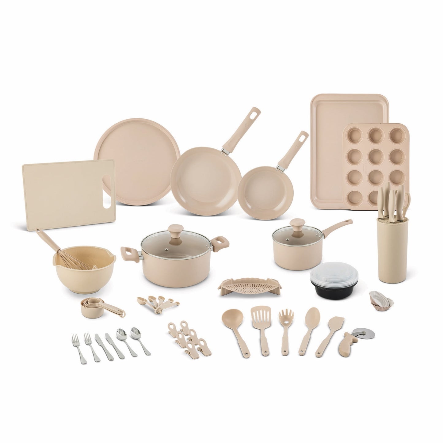 Elements by Thyme & Table 60-Piece Ceramic Non-Stick Cookware Set - Dusty Rose