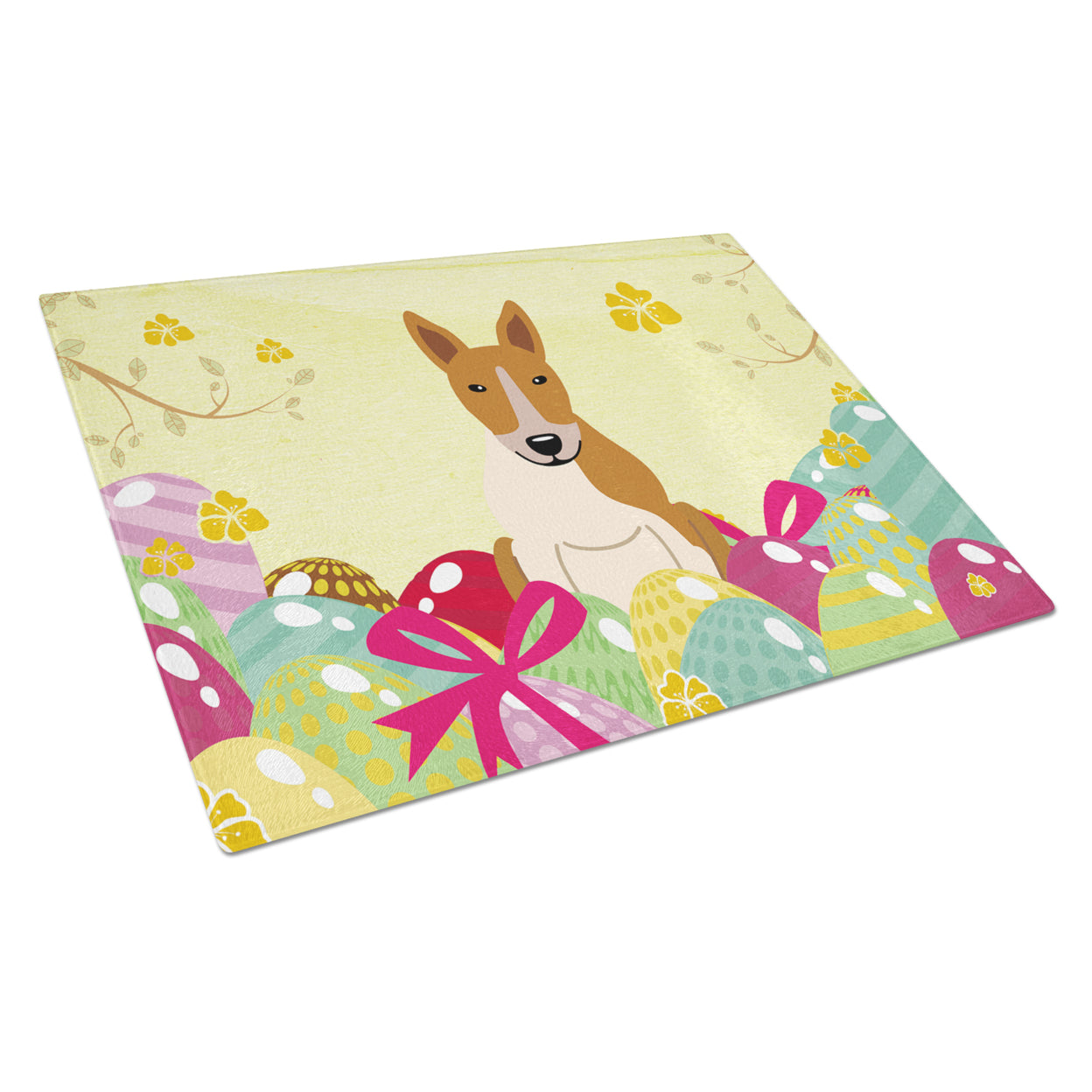 Easter Eggs Bull Terrier Red White Glass Cutting Board Large