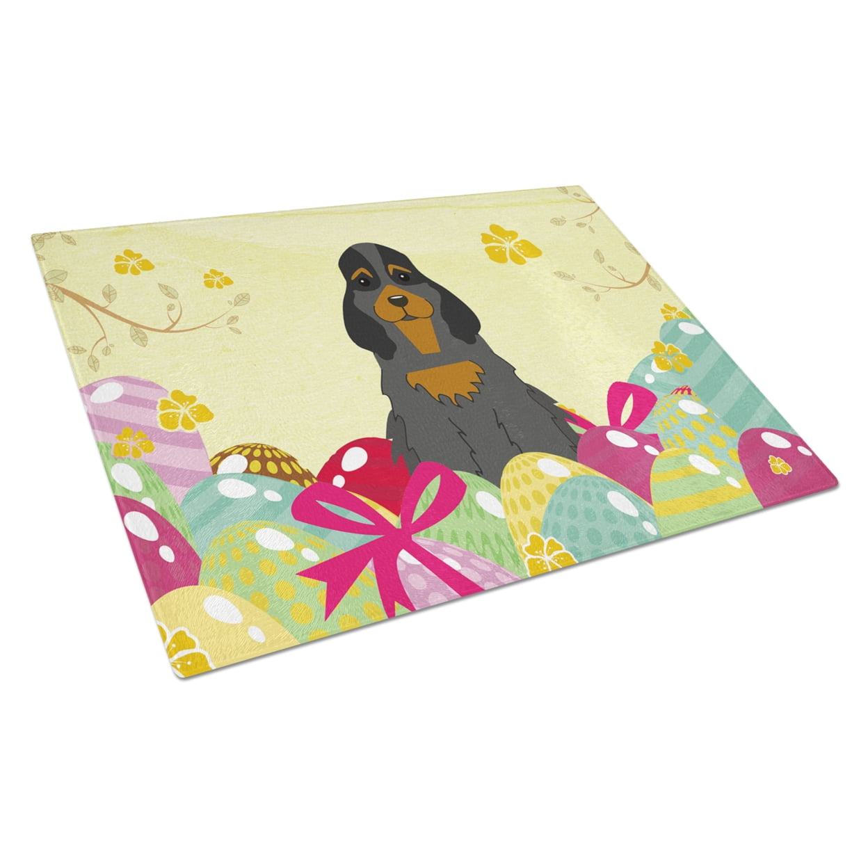 Easter Eggs Cocker Spaniel Black Tan Glass Cutting Board Large