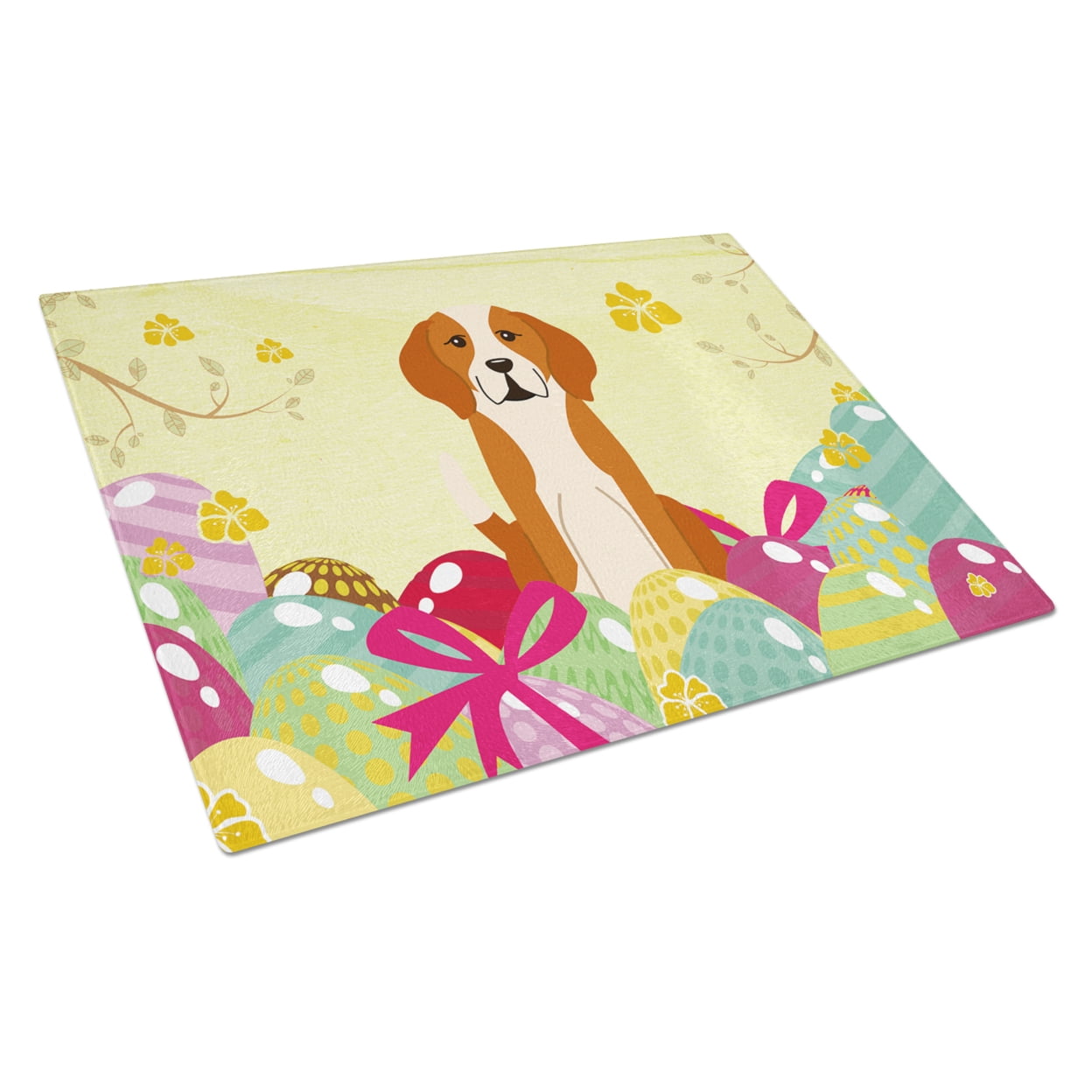 Easter Eggs English Foxhound Glass Cutting Board Large