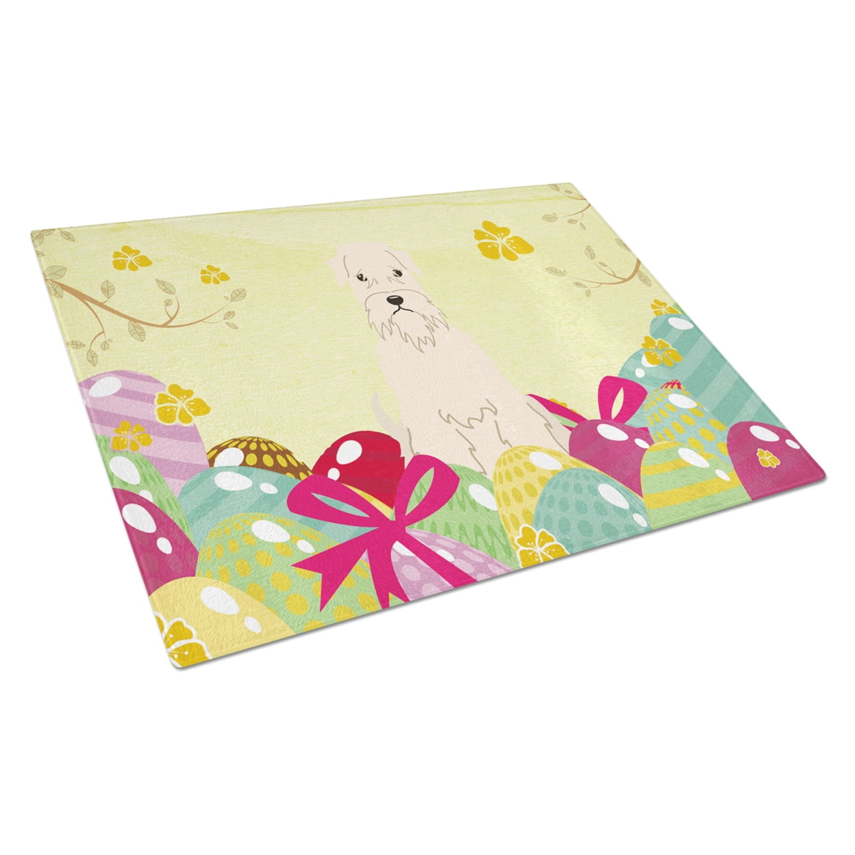 Easter Eggs Soft Coated Wheaten Terrier Glass Cutting Board Large