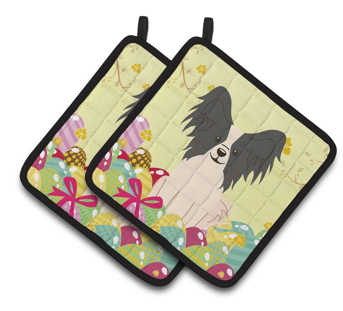 Easter Papillon Black White Pair of Pot Holders