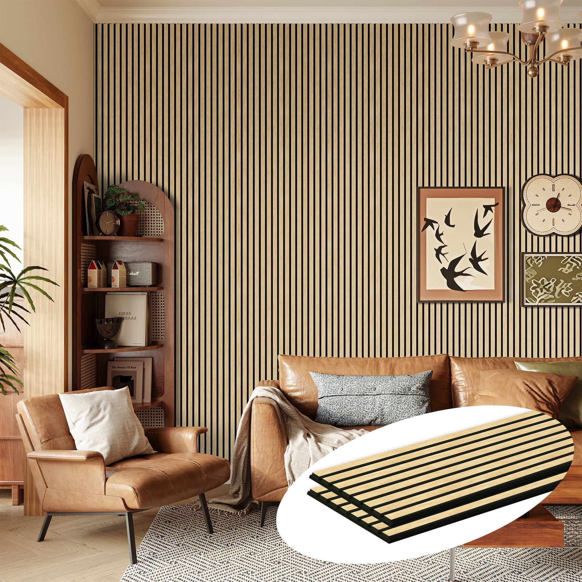 Easy4Home 2Pcs 106"x12.6" Wood Slat Acoustic Wall Panels, 3D Fluted Soundproof Decorative Panels for Interior Walls, White Oak