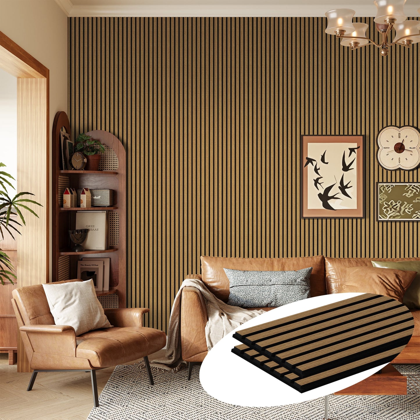 Easy4Home 2Pcs 106"x20.5" Wood Slat Acoustic Wall Panels, 3D Fluted Soundproof Decorative Panels for Interior Walls, Classic Oak
